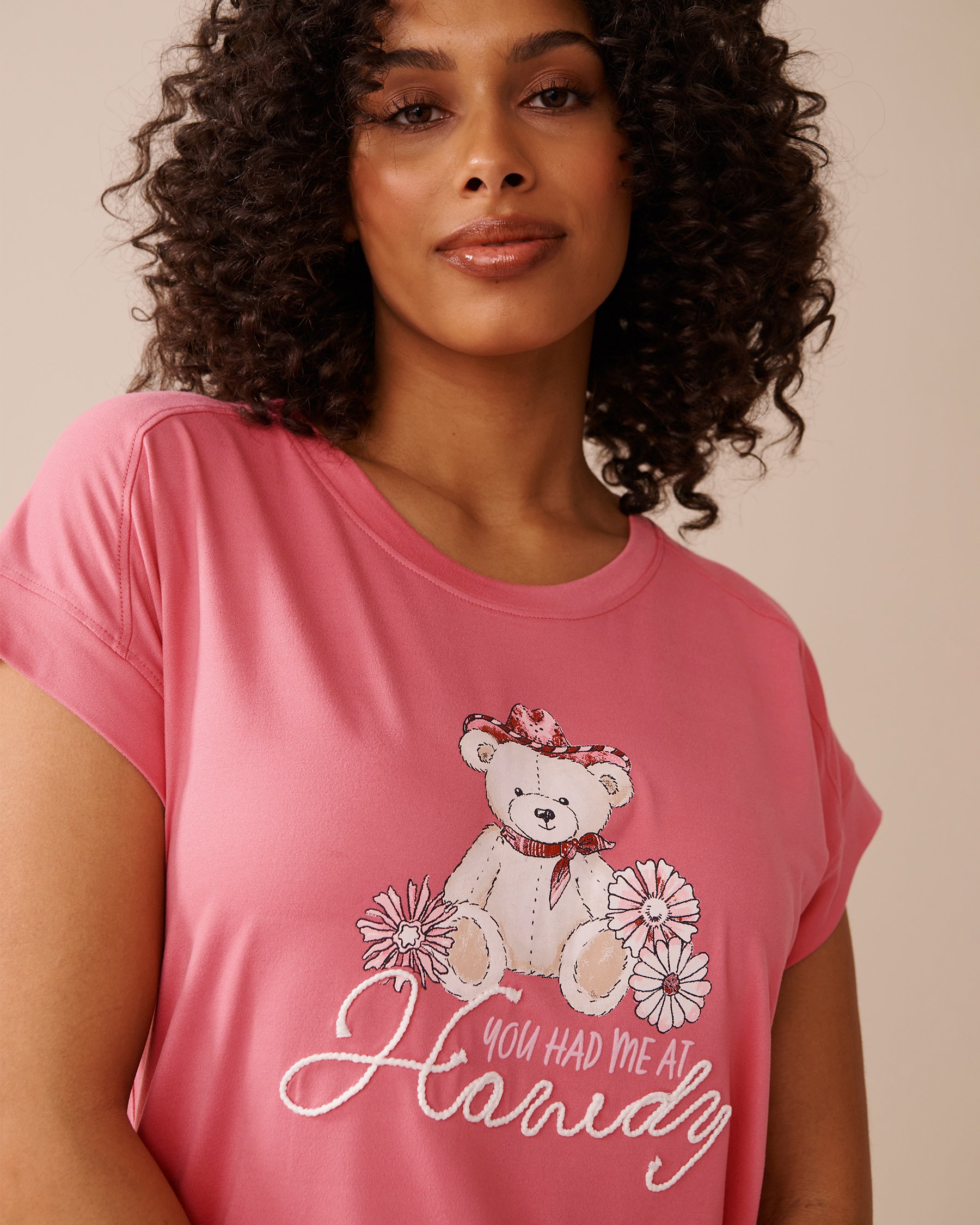 LA VIE EN ROSE Cowboy Teddy Bear Print Super Soft Sleepshirt Watermelon Pink 40500441 - View3