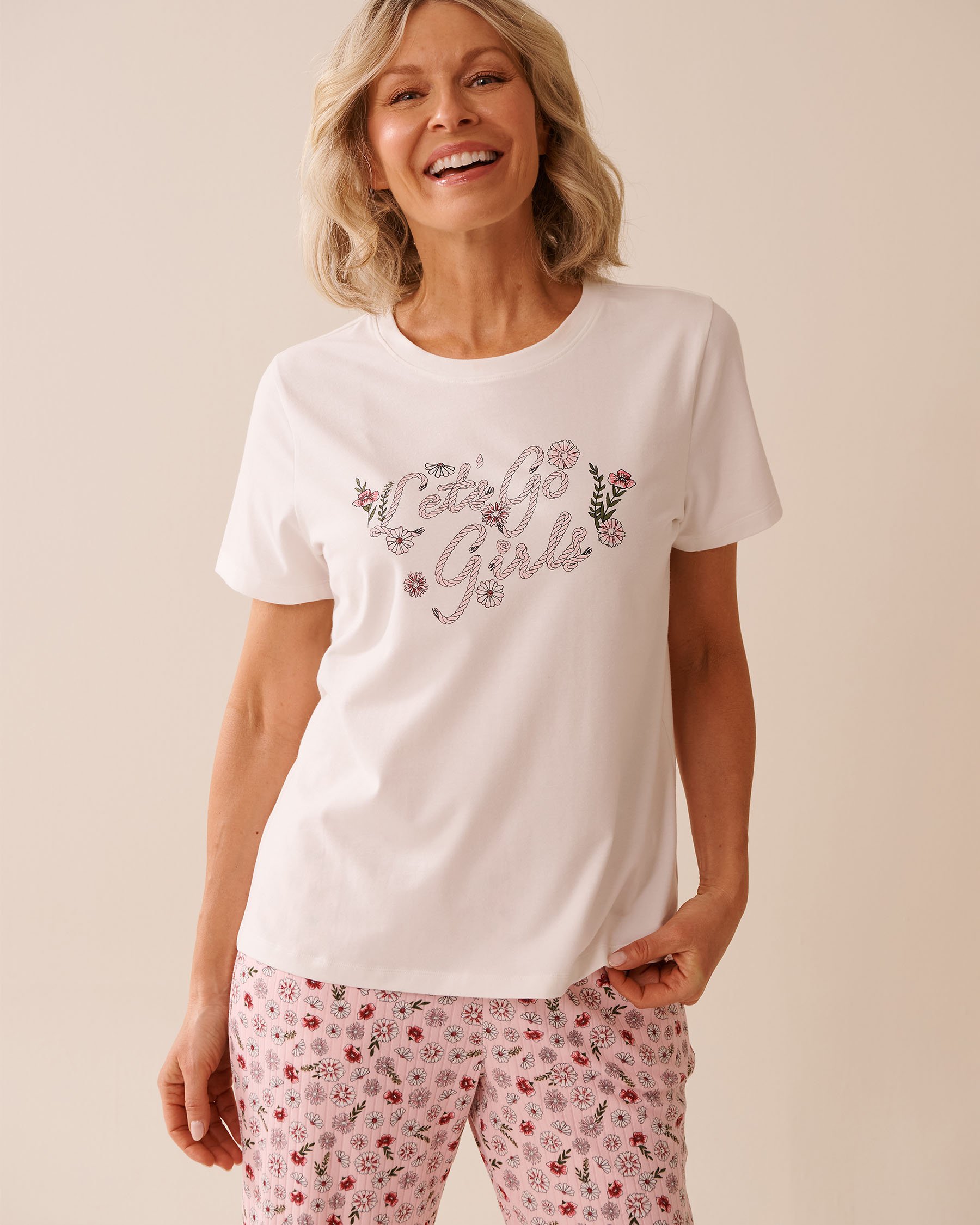 LA VIE EN ROSE Floral Print Cotton T-shirt White 40100756 - View1