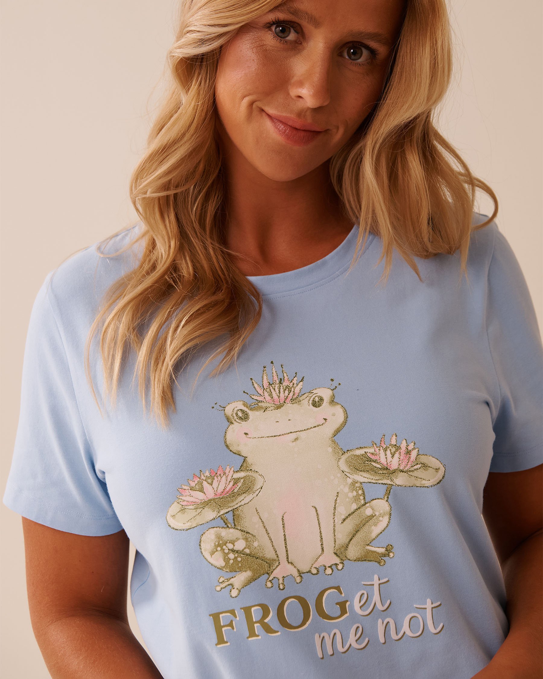 LA VIE EN ROSE T-shirt en coton imprimé grenouille Bleu pastel 40100756 - Voir3