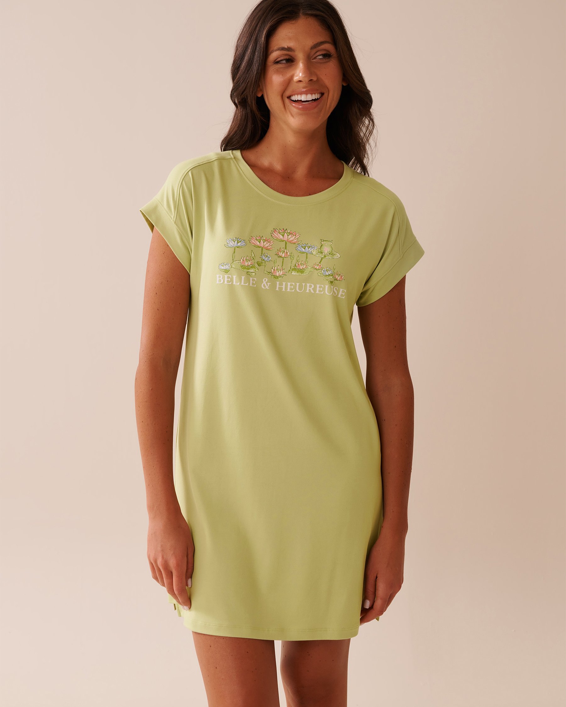 LA VIE EN ROSE Frog Print Super Soft Sleepshirt Honeydew Green 40500441 - View1