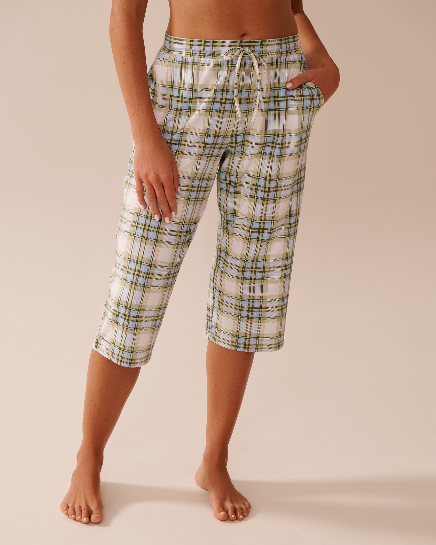 LA VIE EN ROSE Green & Blue Plaid Super Soft Pajama Capris Green & Blue Plaid 40200740 - View1