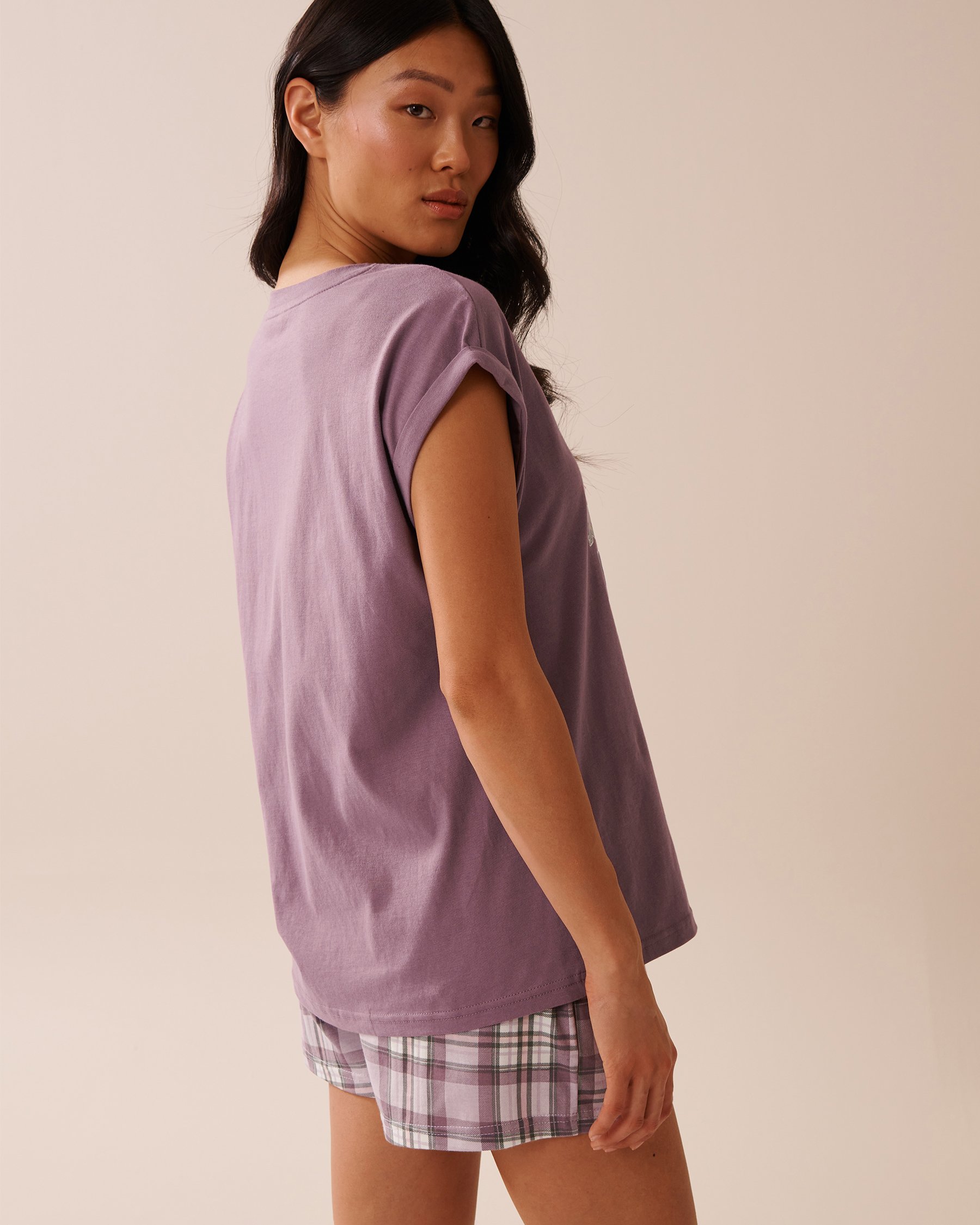 LA VIE EN ROSE Mouse Print Cotton Crew Neck T-shirt Mauve 40100767 - View4