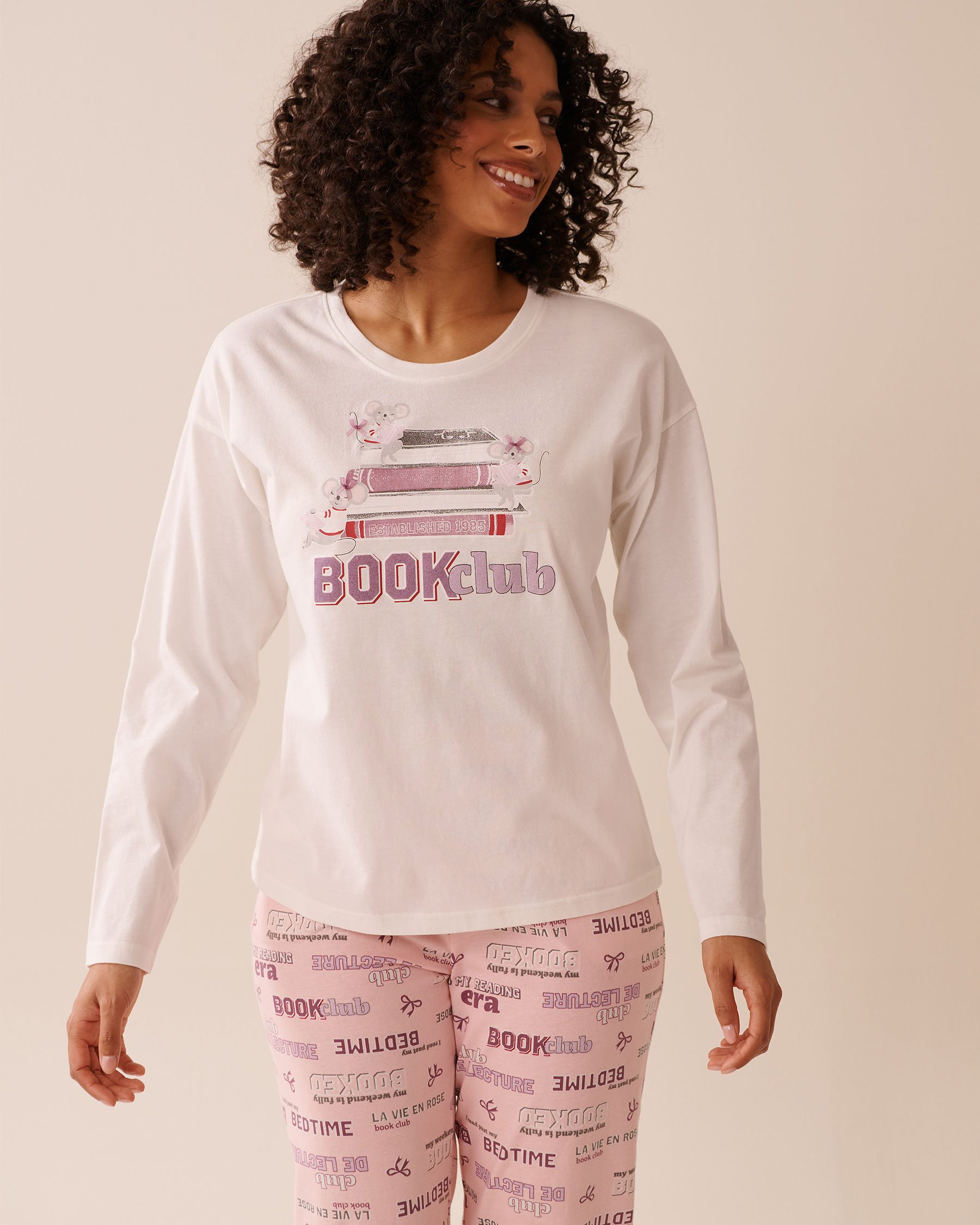 LA VIE EN ROSE Mouse Print Cotton Long Sleeve Shirt White 40100769 - View1