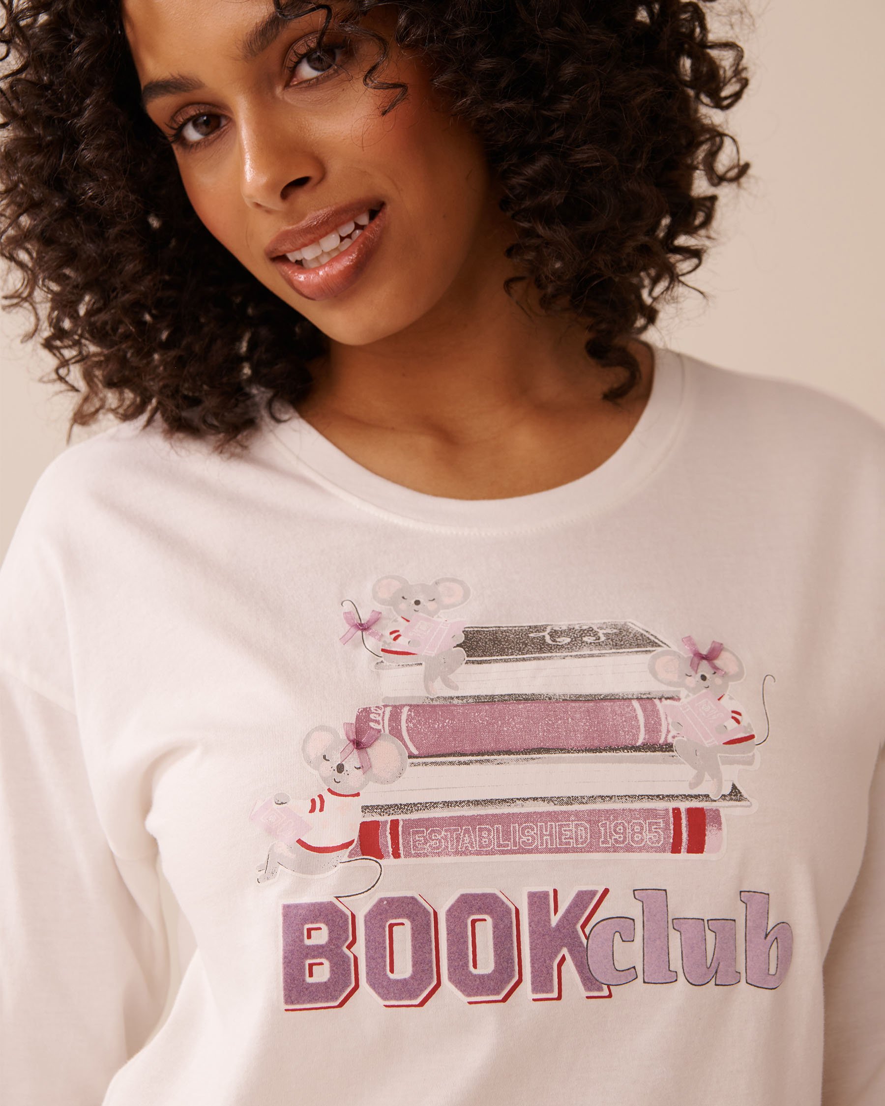 LA VIE EN ROSE Mouse Print Cotton Long Sleeve Shirt White 40100769 - View3