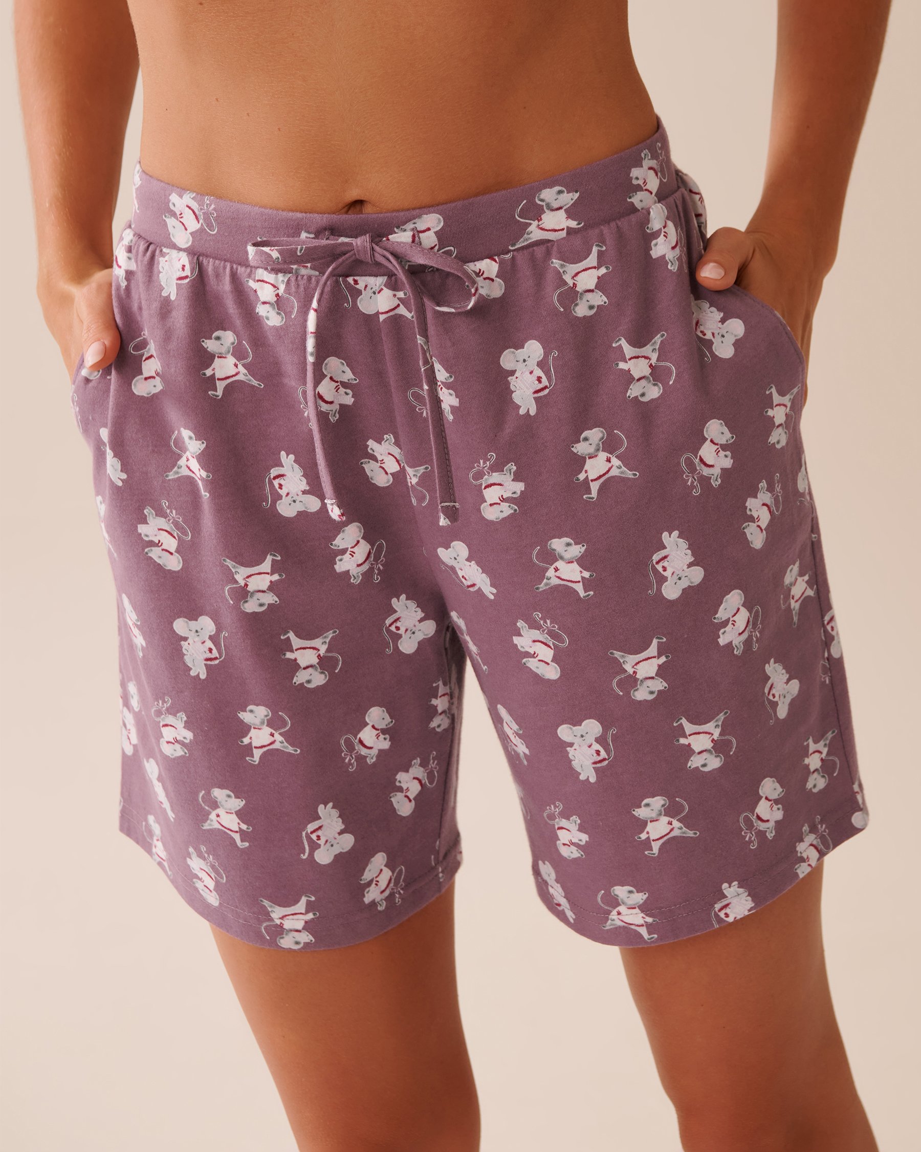 LA VIE EN ROSE Bermuda de pyjama en coton imprimé souris Mauve/Souris 40200753 - View1