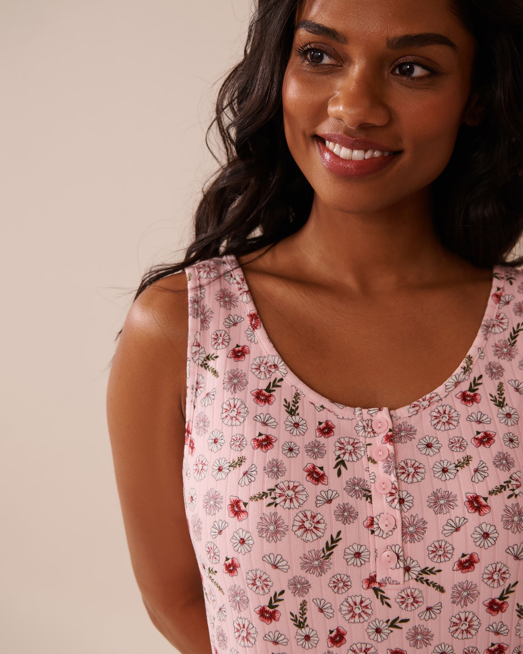 LA VIE EN ROSE Pink Floral Print Ribbed Jersey Nightie Pink Meadow 40500440 - View3