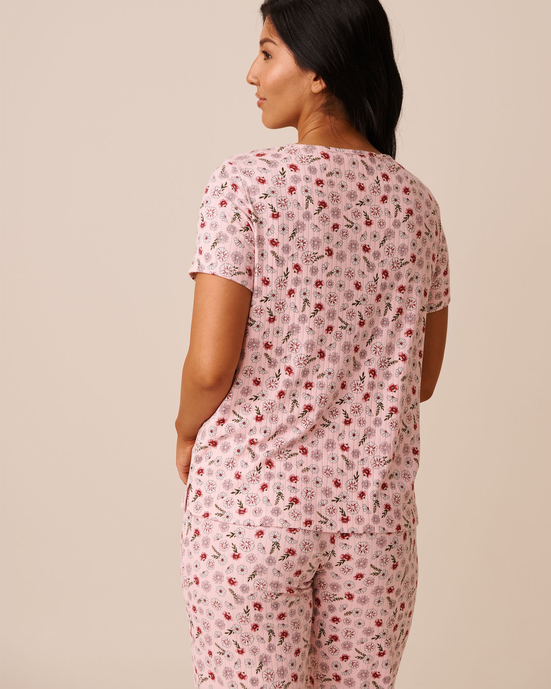 LA VIE EN ROSE Pink Floral Print Ribbed Jersey T-shirt Pink Meadow 40100760 - View2