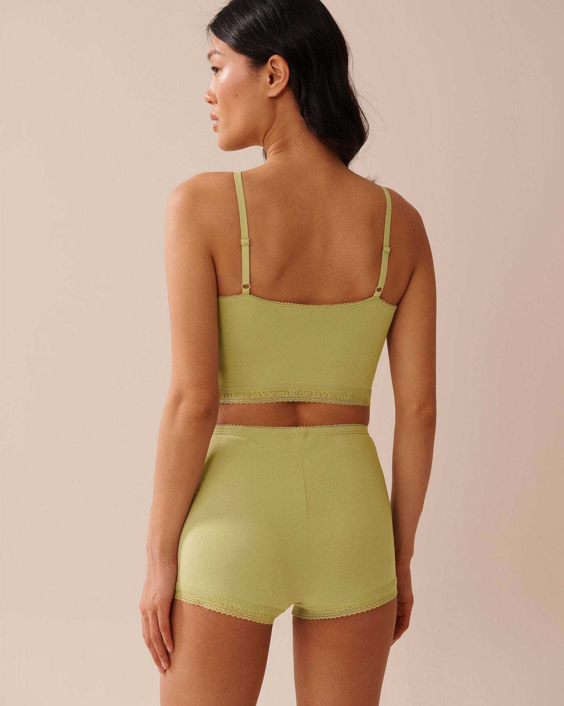 LA VIE EN ROSE Super Soft Lace Trim Crop Cami with Shelf Bra Honeydew Green 40100754 - View2