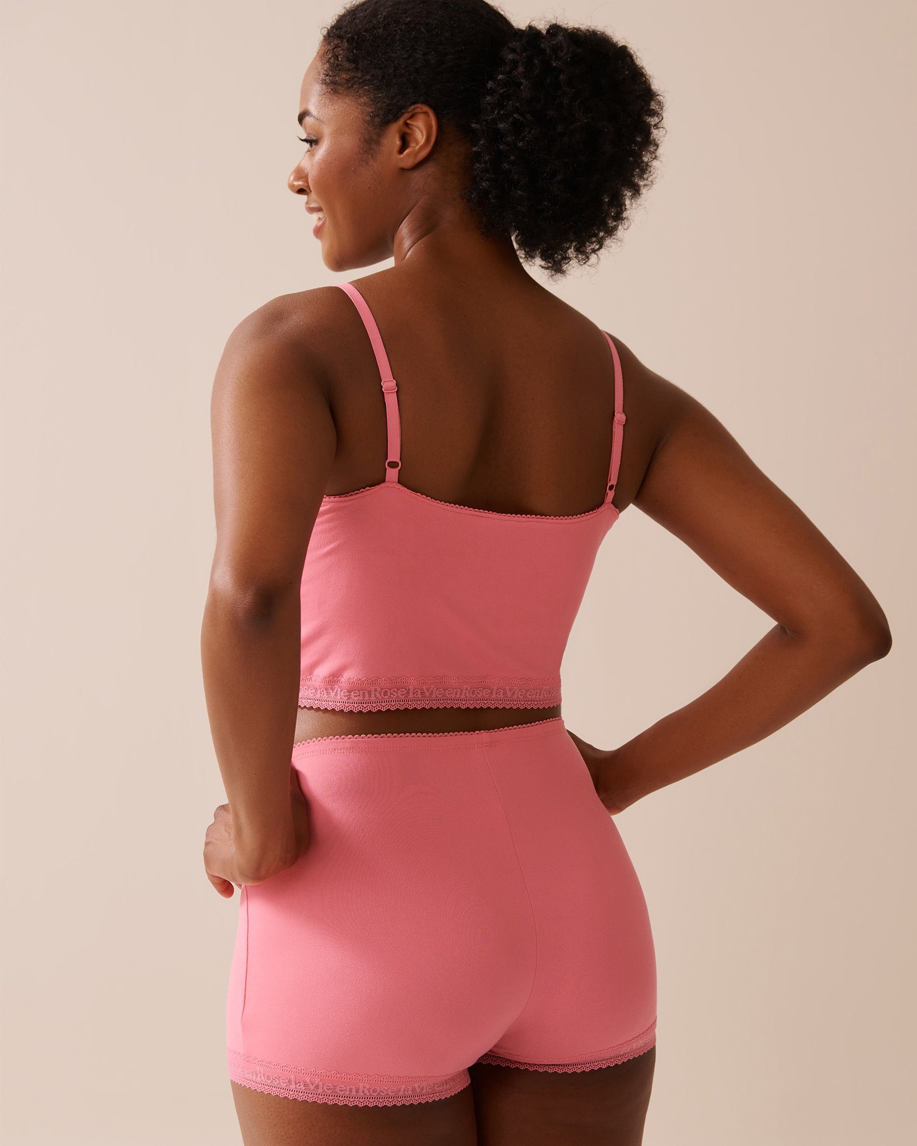 LA VIE EN ROSE Super Soft Lace Trim Crop Cami with Shelf Bra Watermelon Pink 40100754 - View6