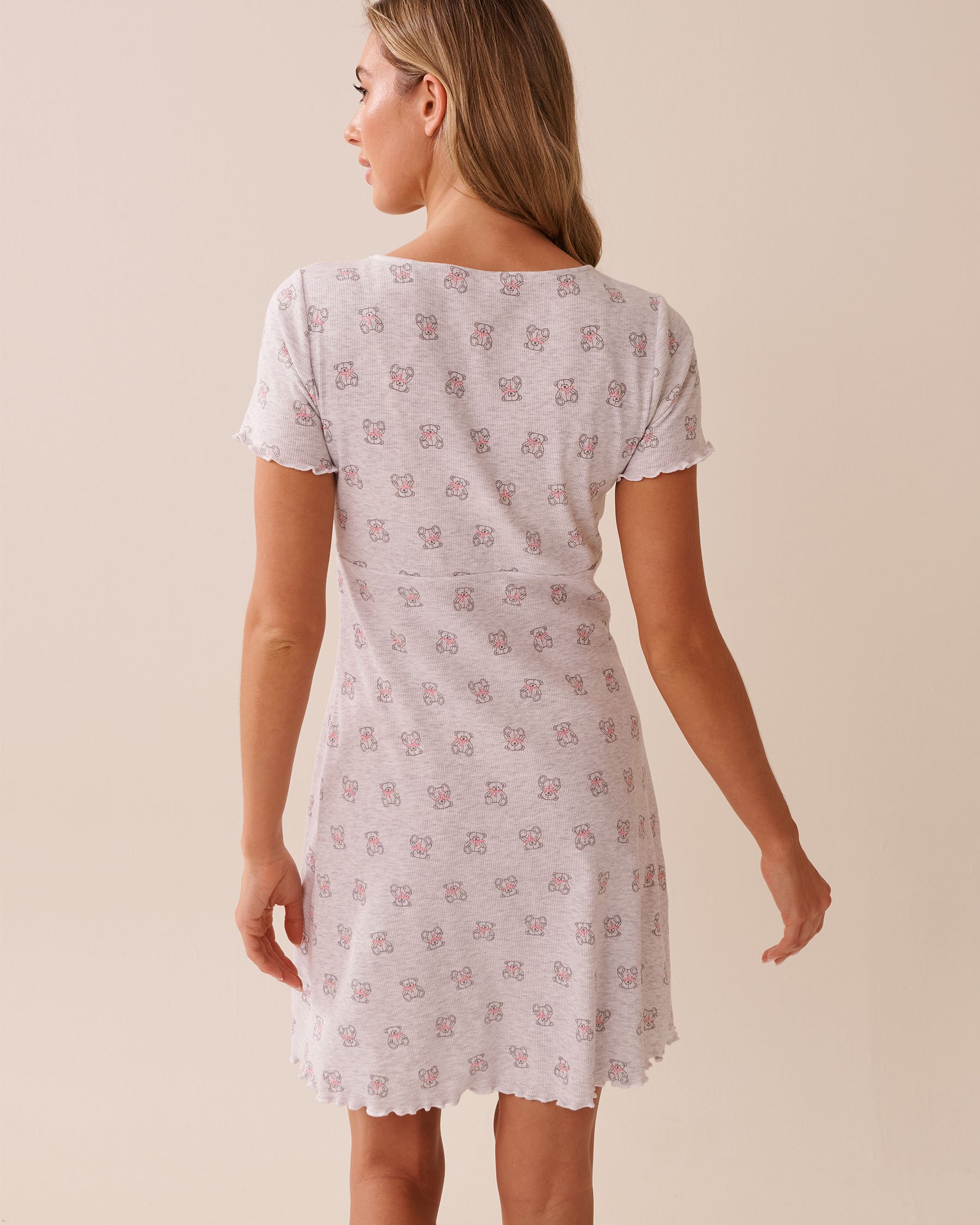 LA VIE EN ROSE Chemise de nuit côtelée imprimé oursons Gris/Oursons 40500439 - View2