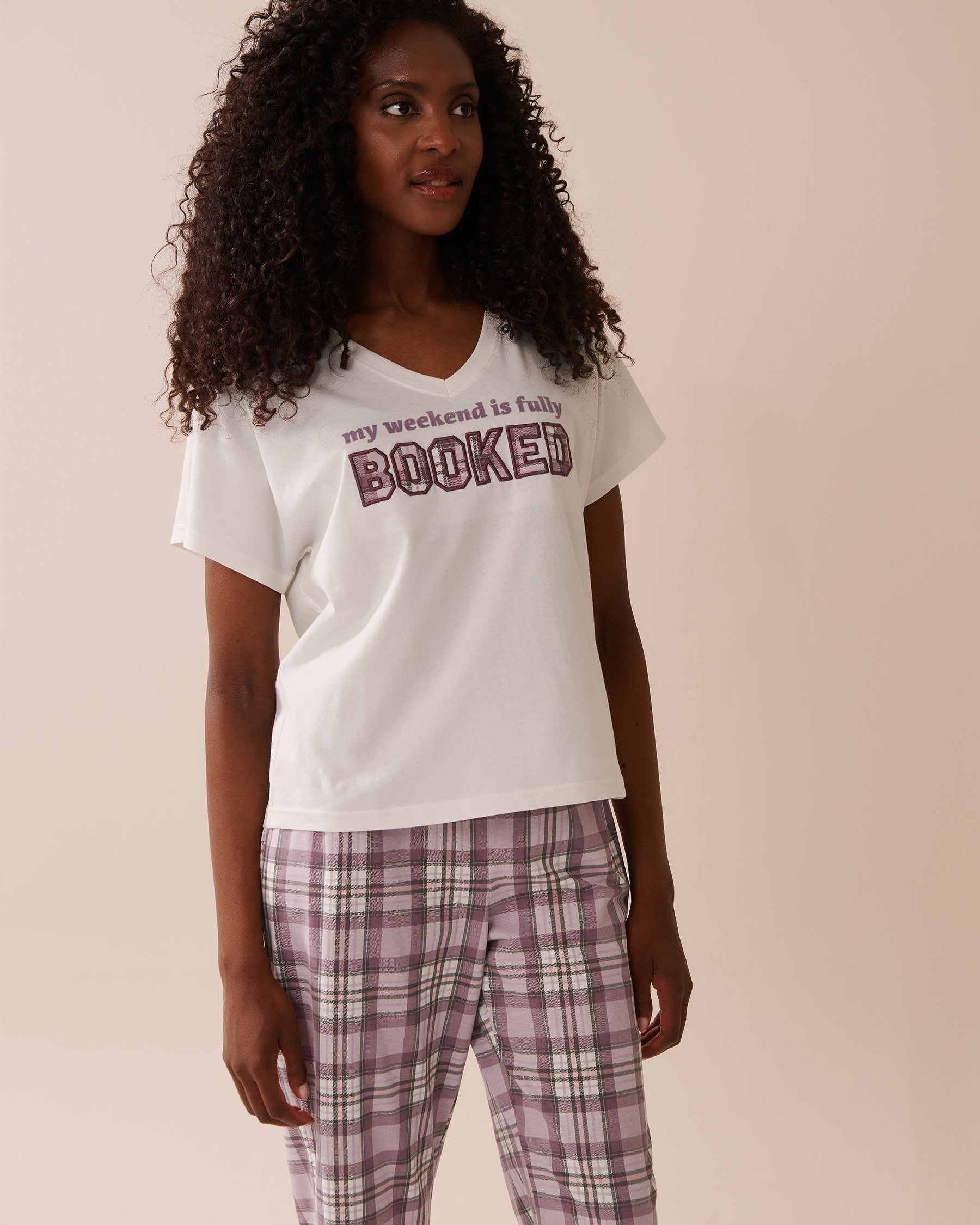 LA VIE EN ROSE Weekend Print Cotton V-neck T-shirt White 40100768 - View1