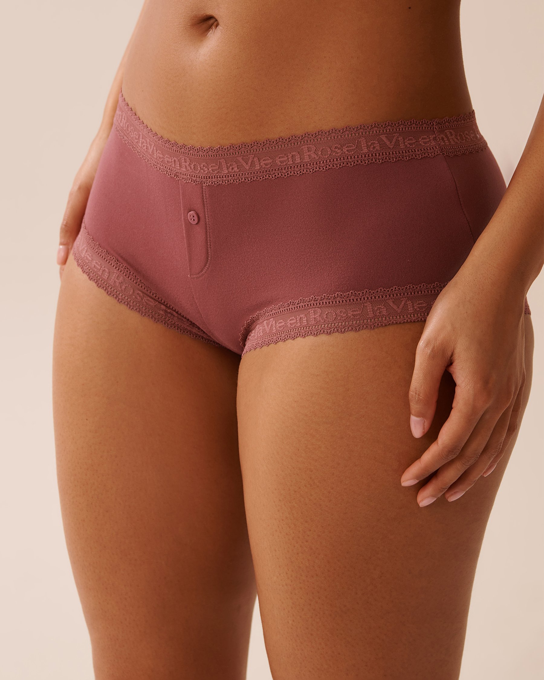 LA VIE EN ROSE Super Soft Lace Trim Boyleg Panty Raspberry Red 20100628 - View1