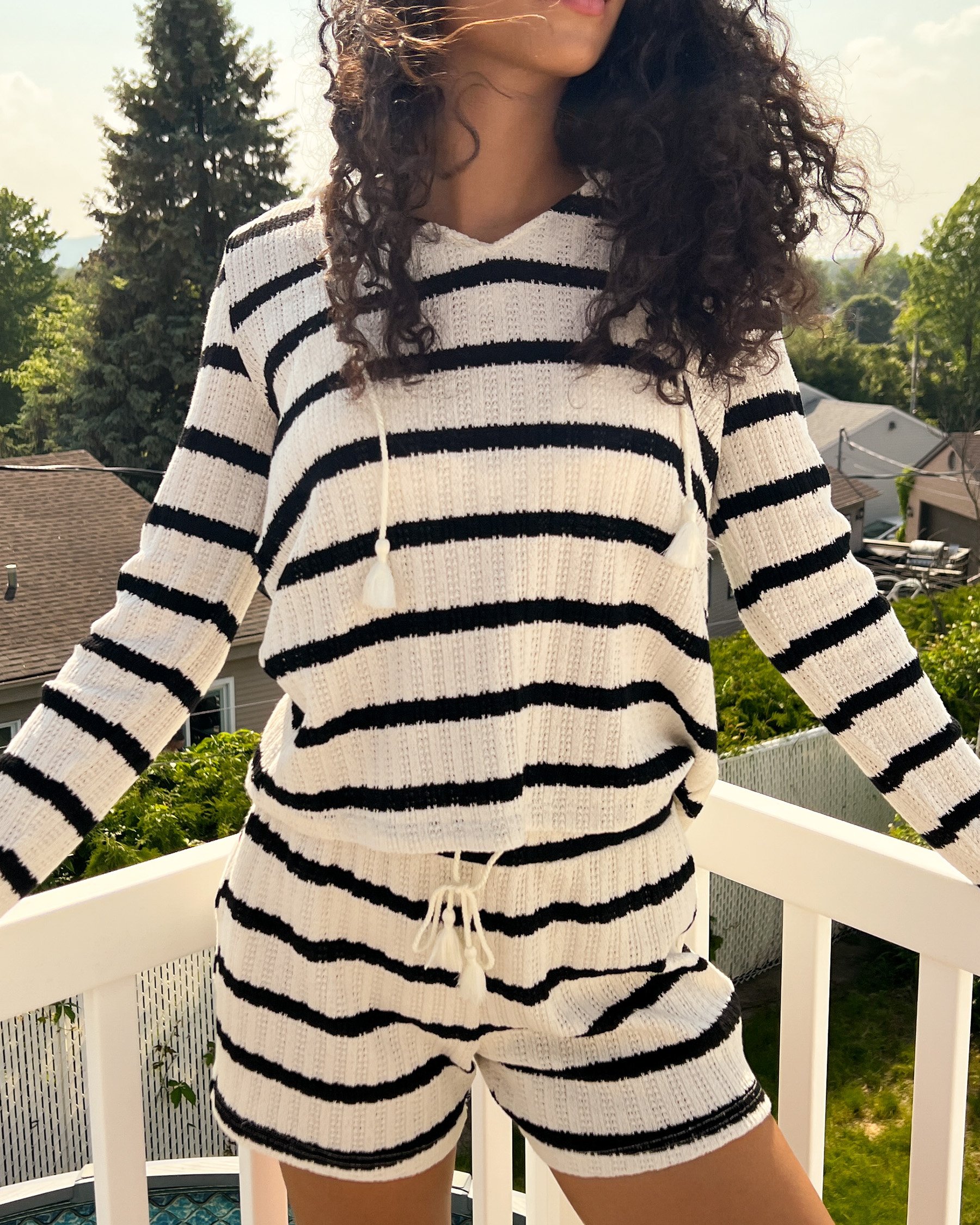 LA VIE EN ROSE AQUA Tricot Shorts Black & White Stripes 80200073 - View5