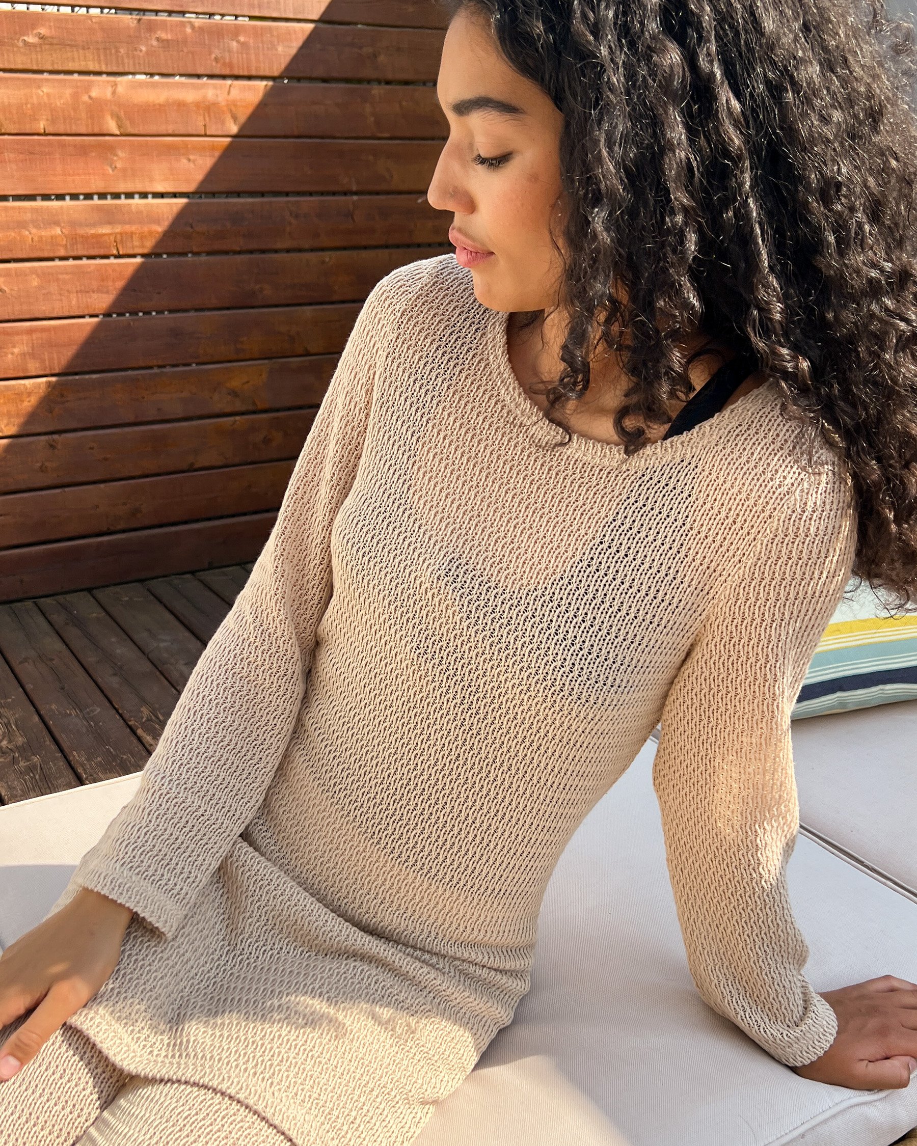 LA VIE EN ROSE AQUA Long Sleeve Crochet Tunic Warm Sand 80400069 - View6