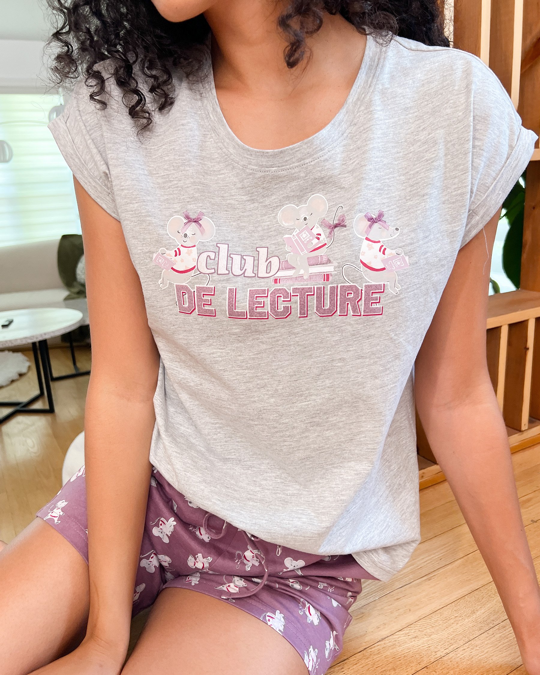 LA VIE EN ROSE Mouse Print Cotton Crew Neck T-shirt Grey 40100767 - View4