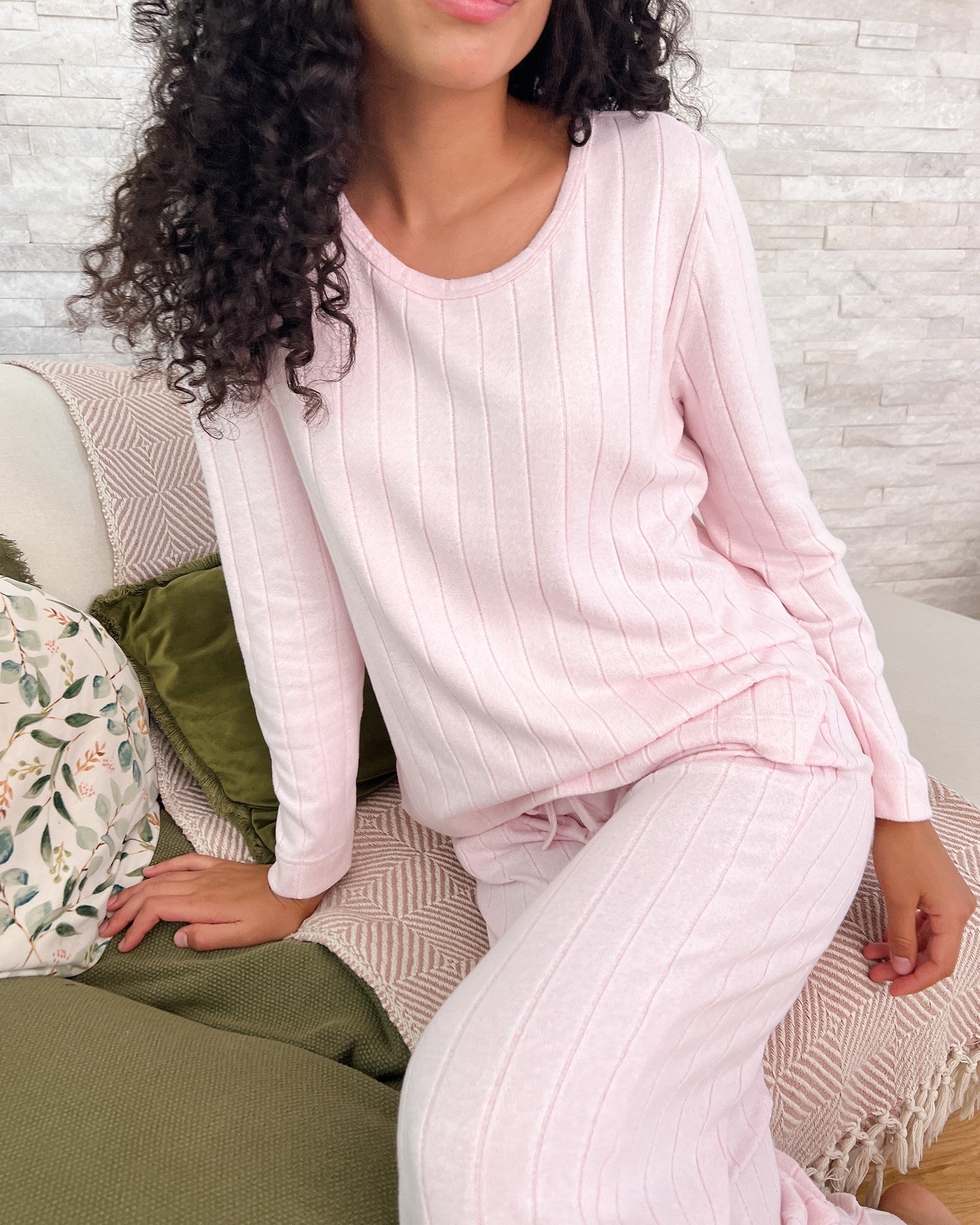 LA VIE EN ROSE Ribbed Long Sleeve Shirt Pink 50100112 - View4