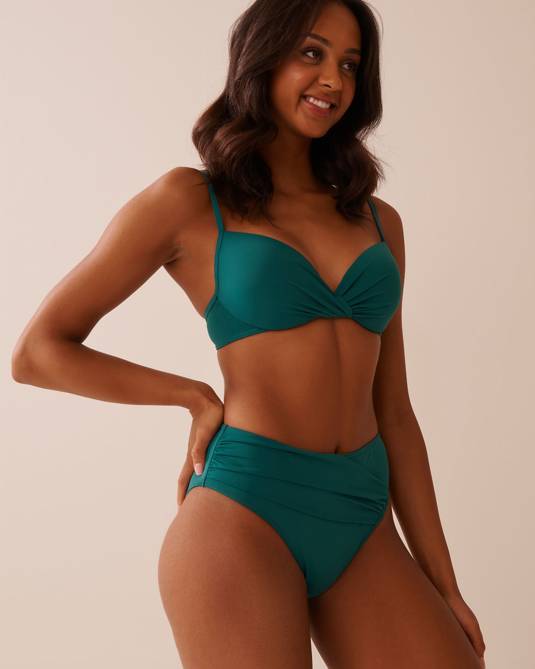 LA VIE EN ROSE AQUA TEAL BLUE Plunge Bikini Top Teal Blue 70100805 - View2