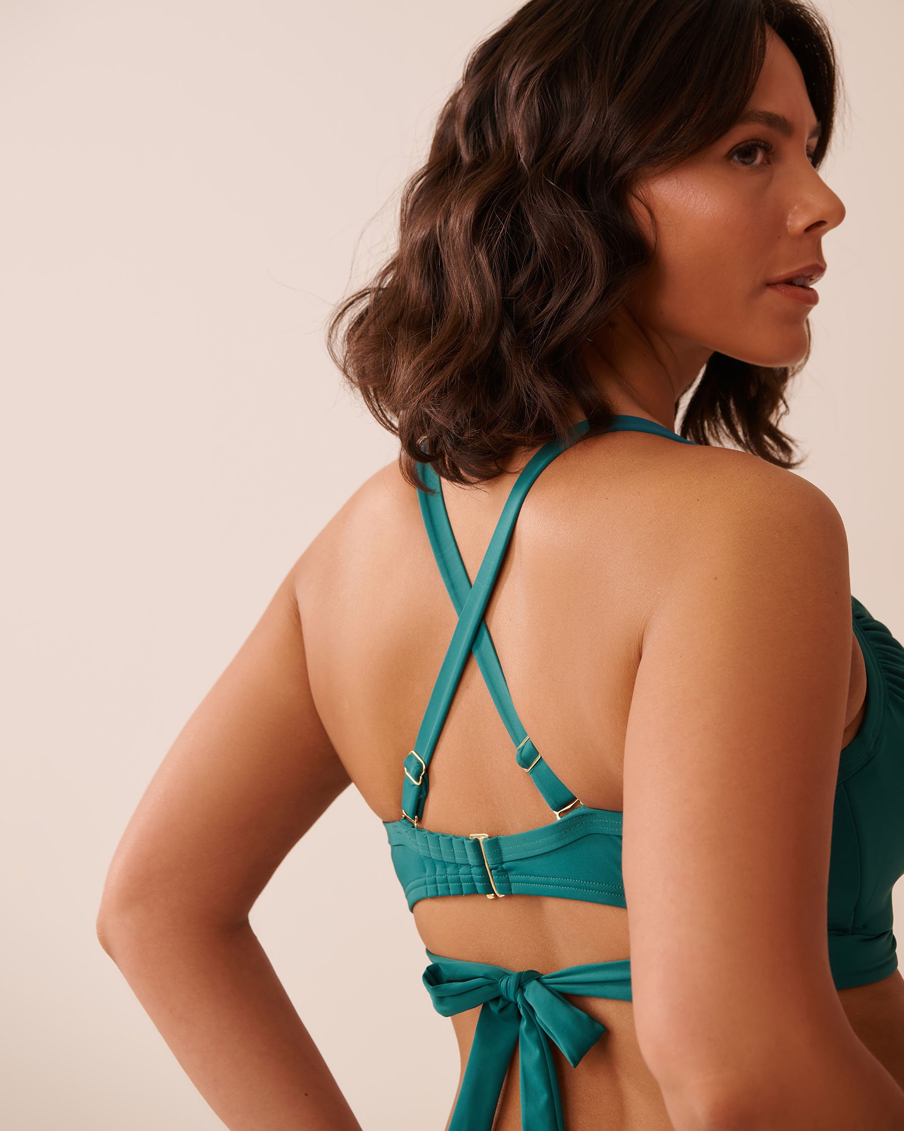 LA VIE EN ROSE AQUA TEAL BLUE D Cup Draped Bikini Top Teal Blue 70200184 - View3