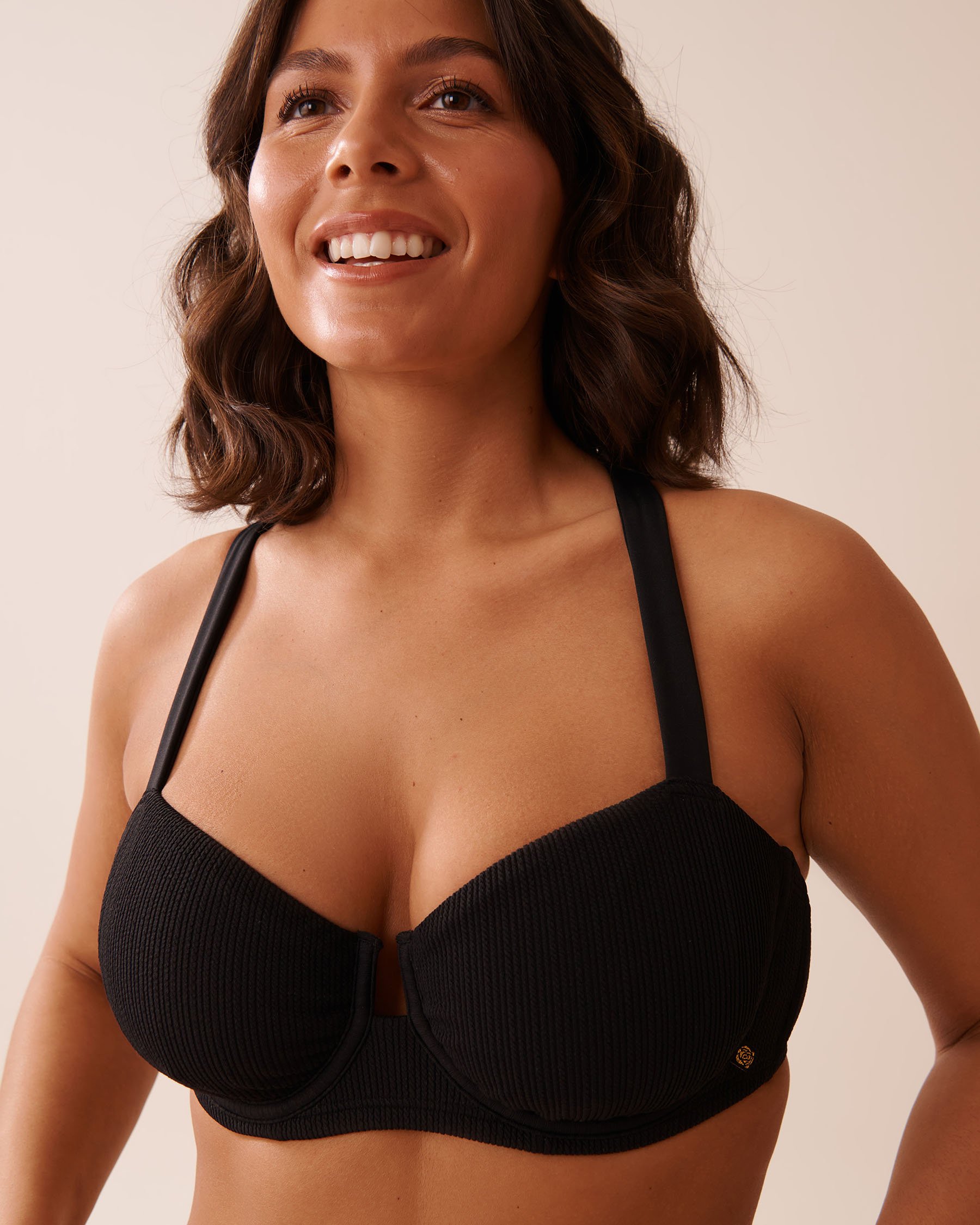 LA VIE EN ROSE AQUA Haut de bikini balconnet bonnet D texturé SOLID Noir 70200186 - Voir4