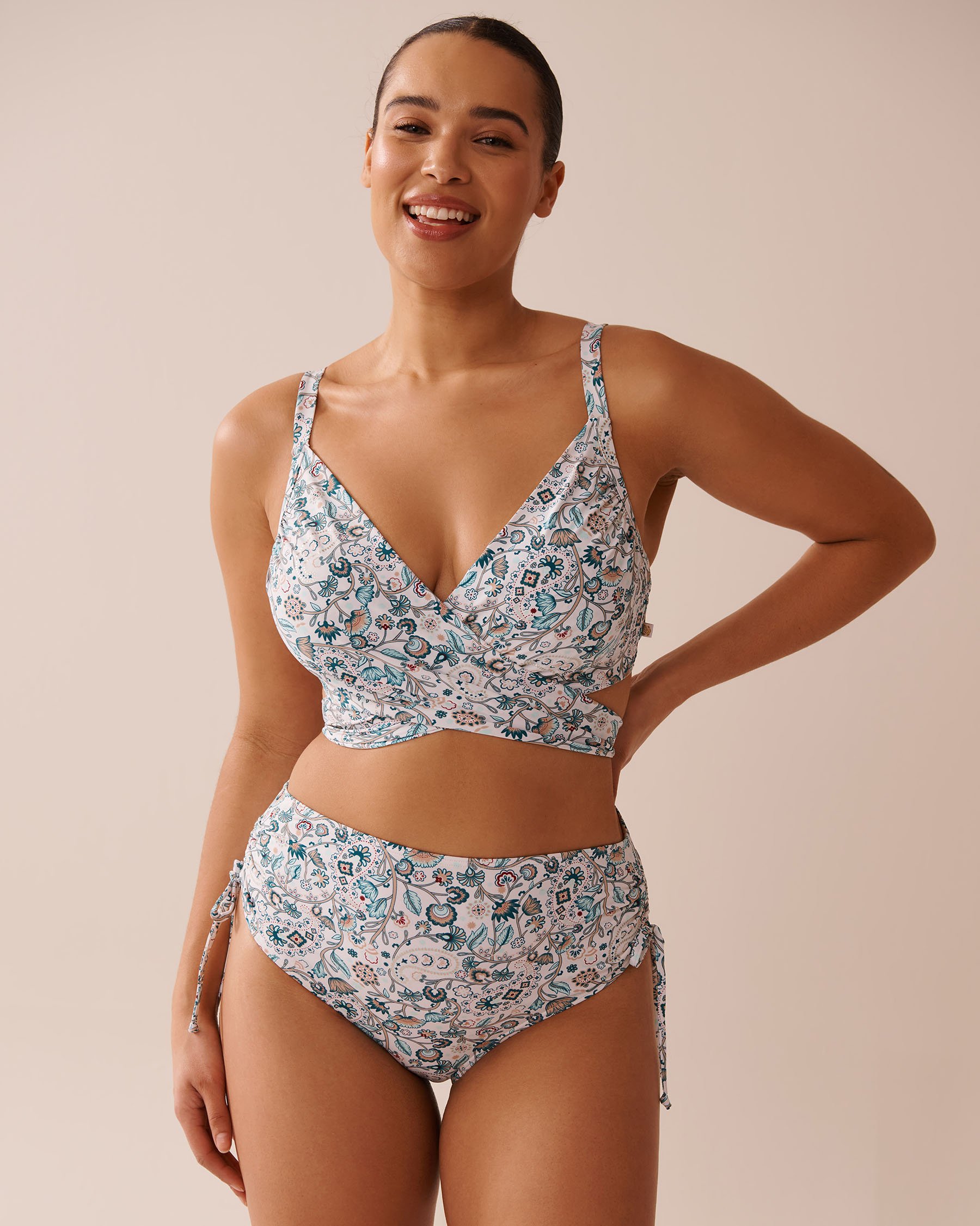 LA VIE EN ROSE AQUA ENCHANTED FLORA Side Tie High Waist Bikini Bottom Enchanted Flora 70300756 - View4