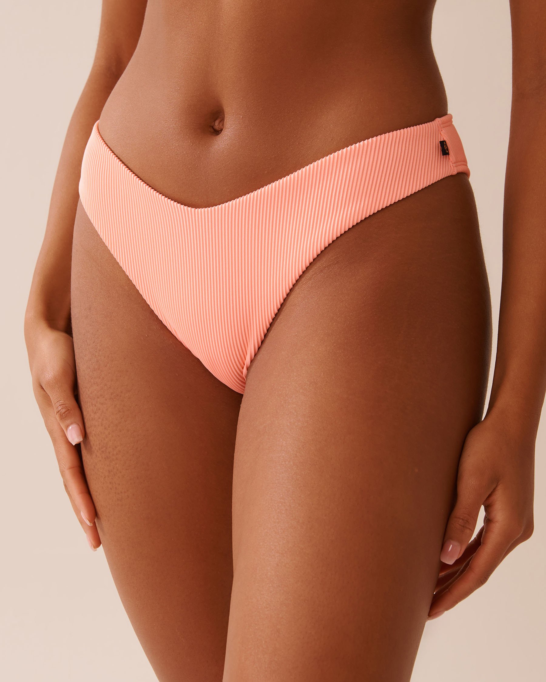LA VIE EN ROSE AQUA CORAL PINK Ribbed Thong Bikini Bottom Coral Pink 70300769 - View2