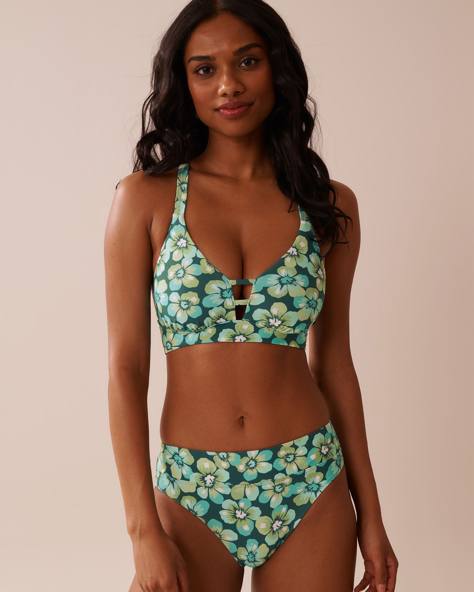 LA VIE EN ROSE AQUA AQUA FLORA Recycled Fibers Mid Waist Brazilian Bikini Bottom Aqua Flora 70300747 - View6
