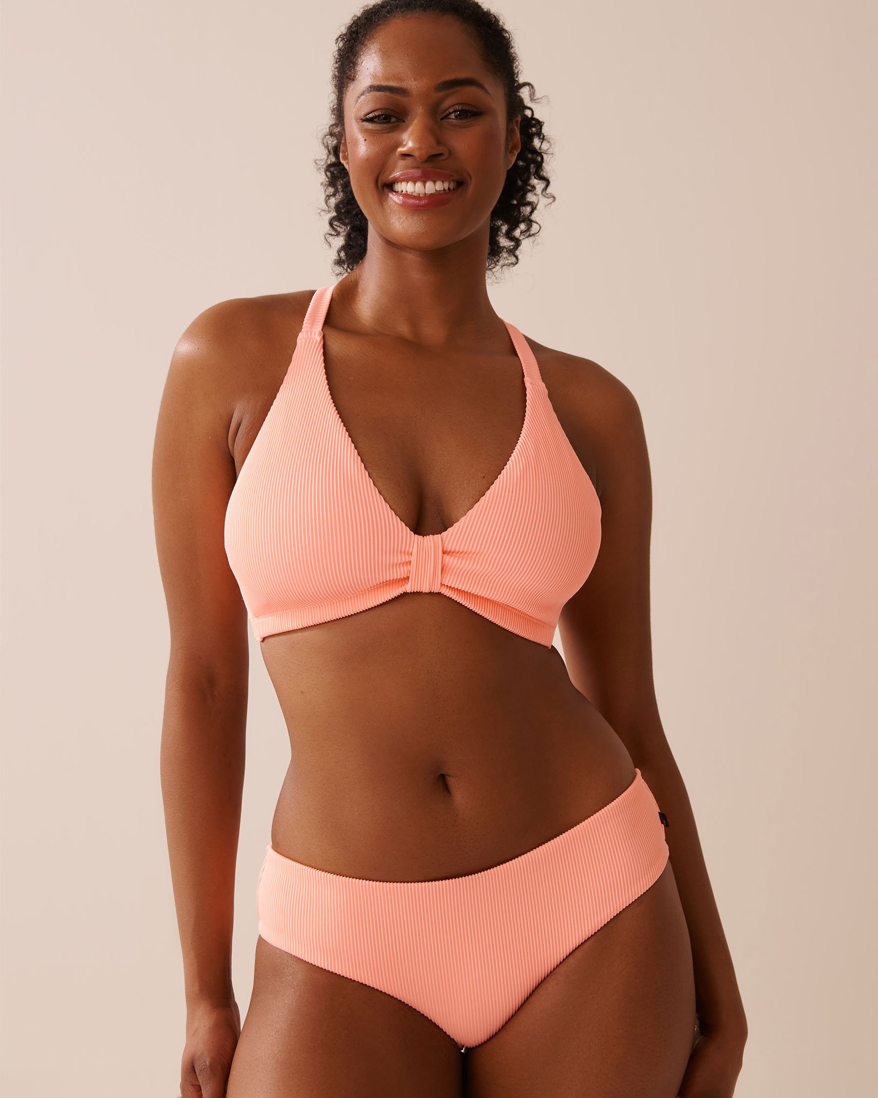 LA VIE EN ROSE AQUA CORAL PINK Ribbed D Cup Triangle Bikini Top Coral Pink 70200187 - View1