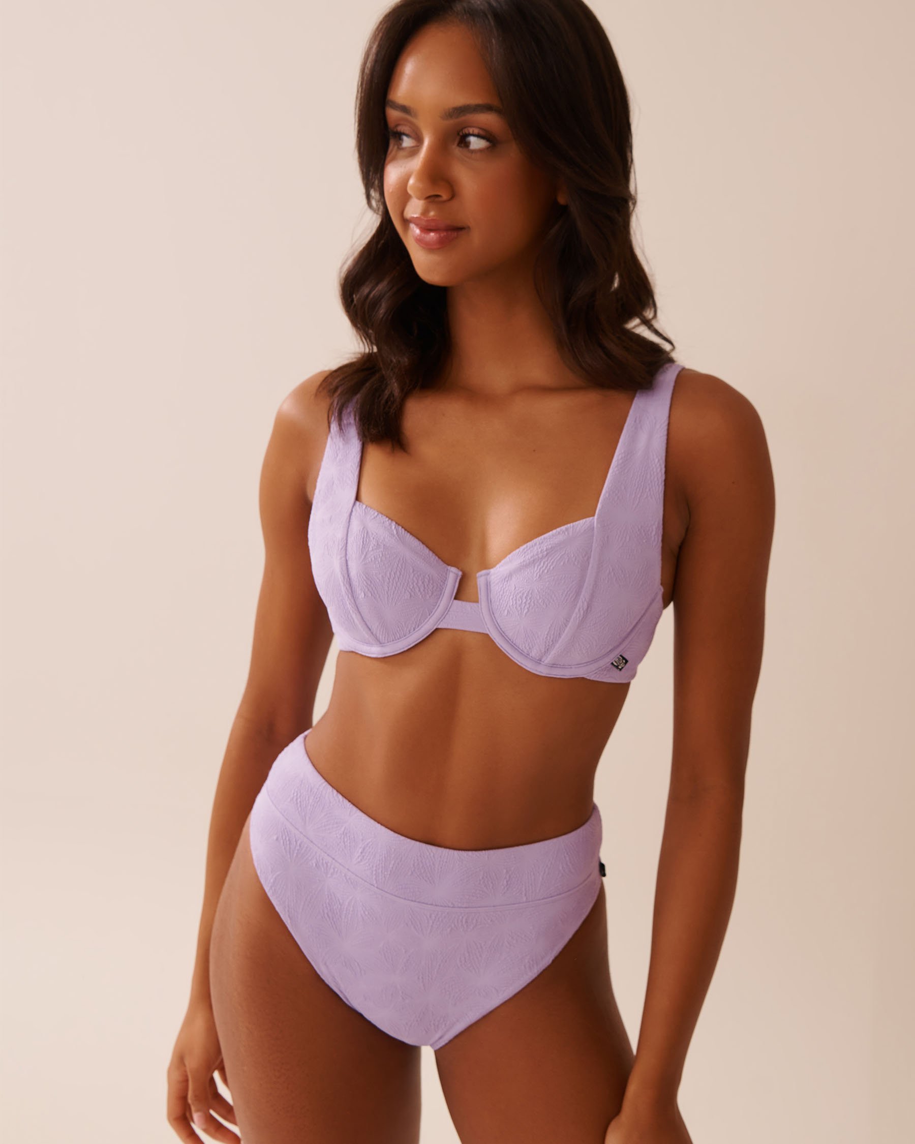 LA VIE EN ROSE AQUA LAVENDER POP Textured High Waist Brazilian Bikini Bottom Lavender Pop 70300754 - View3