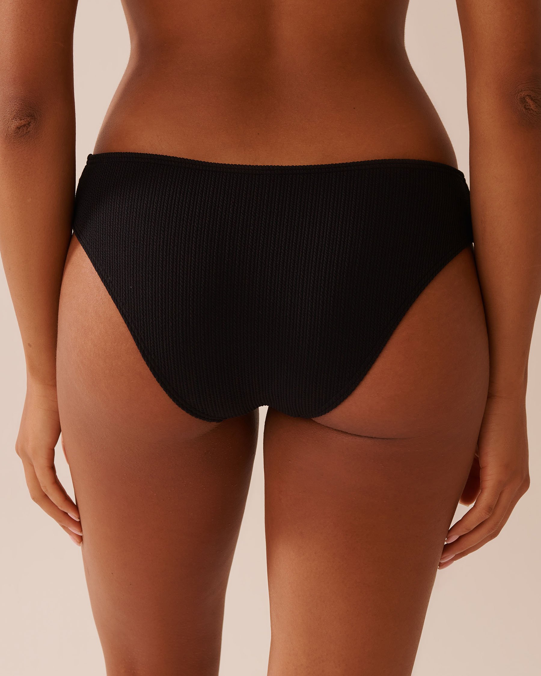LA VIE EN ROSE AQUA SOLID Textured Front Knot Brazilian Bikini Bottom Black 70300763 - View2