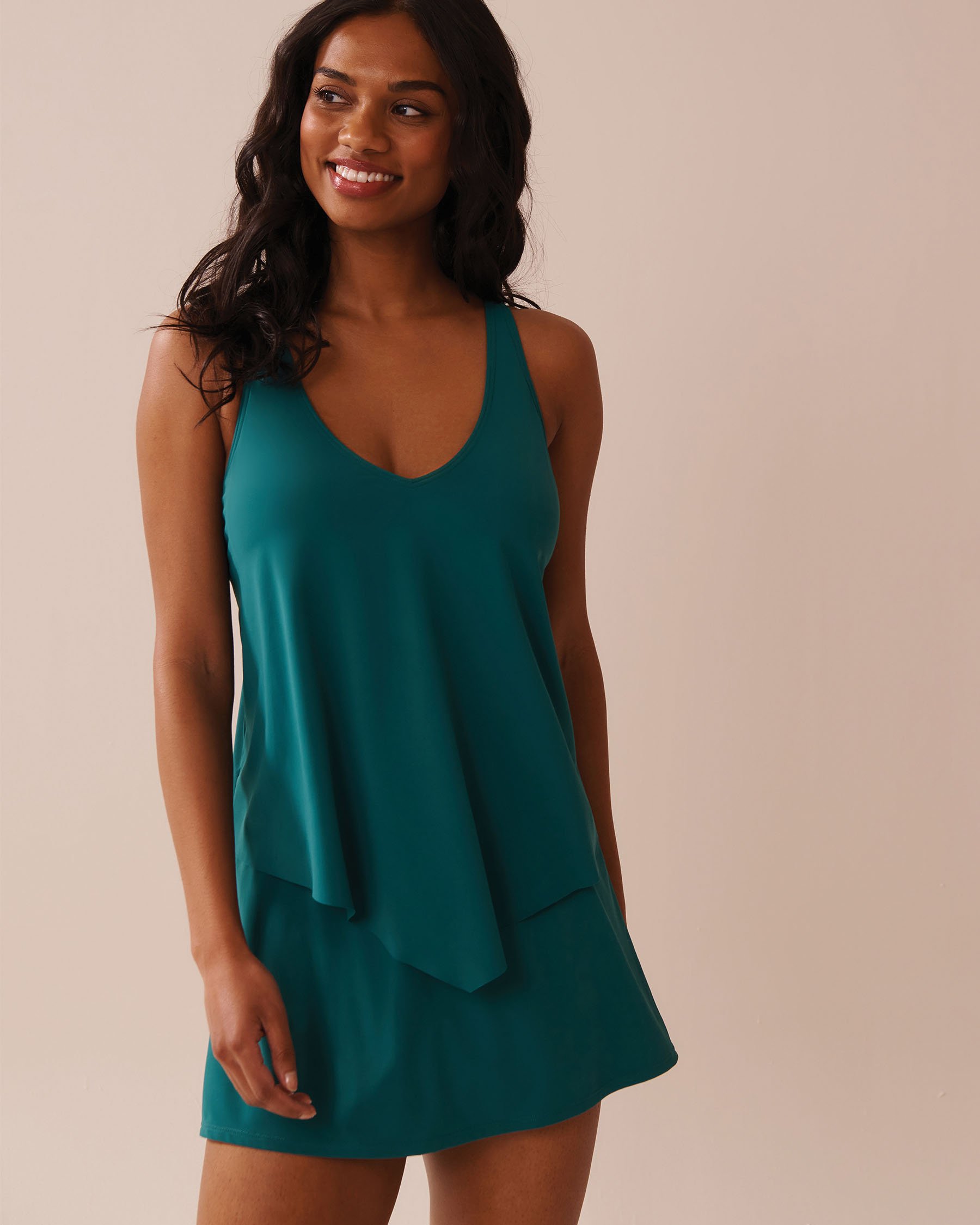 LA VIE EN ROSE AQUA TEAL BLUE Flowy V-neck Tankini Top Teal Blue 70100807 - View1