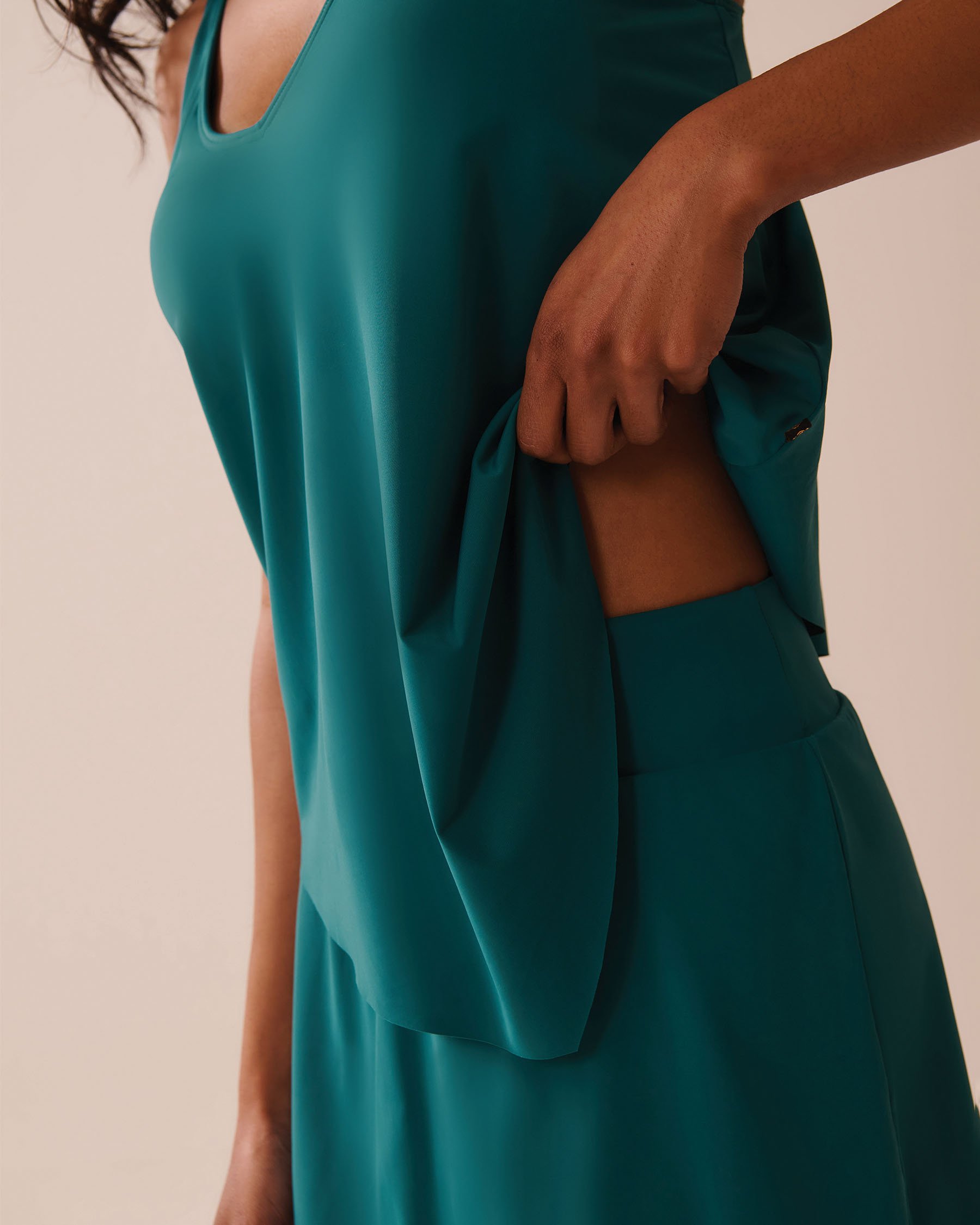 LA VIE EN ROSE AQUA TEAL BLUE Flowy V-neck Tankini Top Teal Blue 70100807 - View3