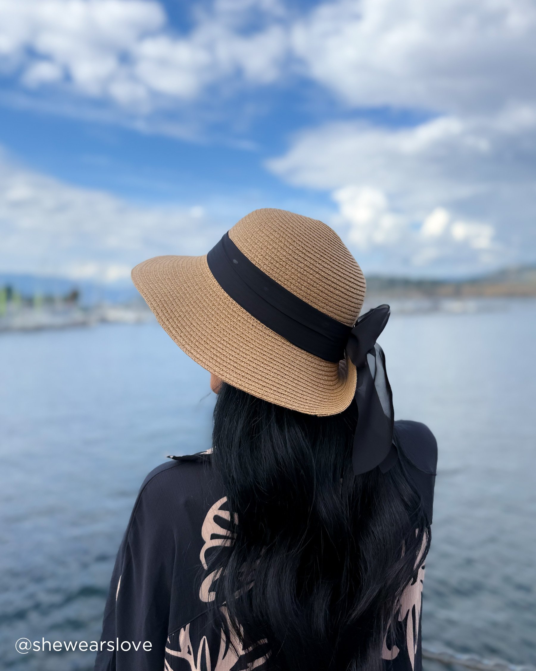 LA VIE EN ROSE AQUA Cloche Hat with Ribbon Straw 80500108 - View4