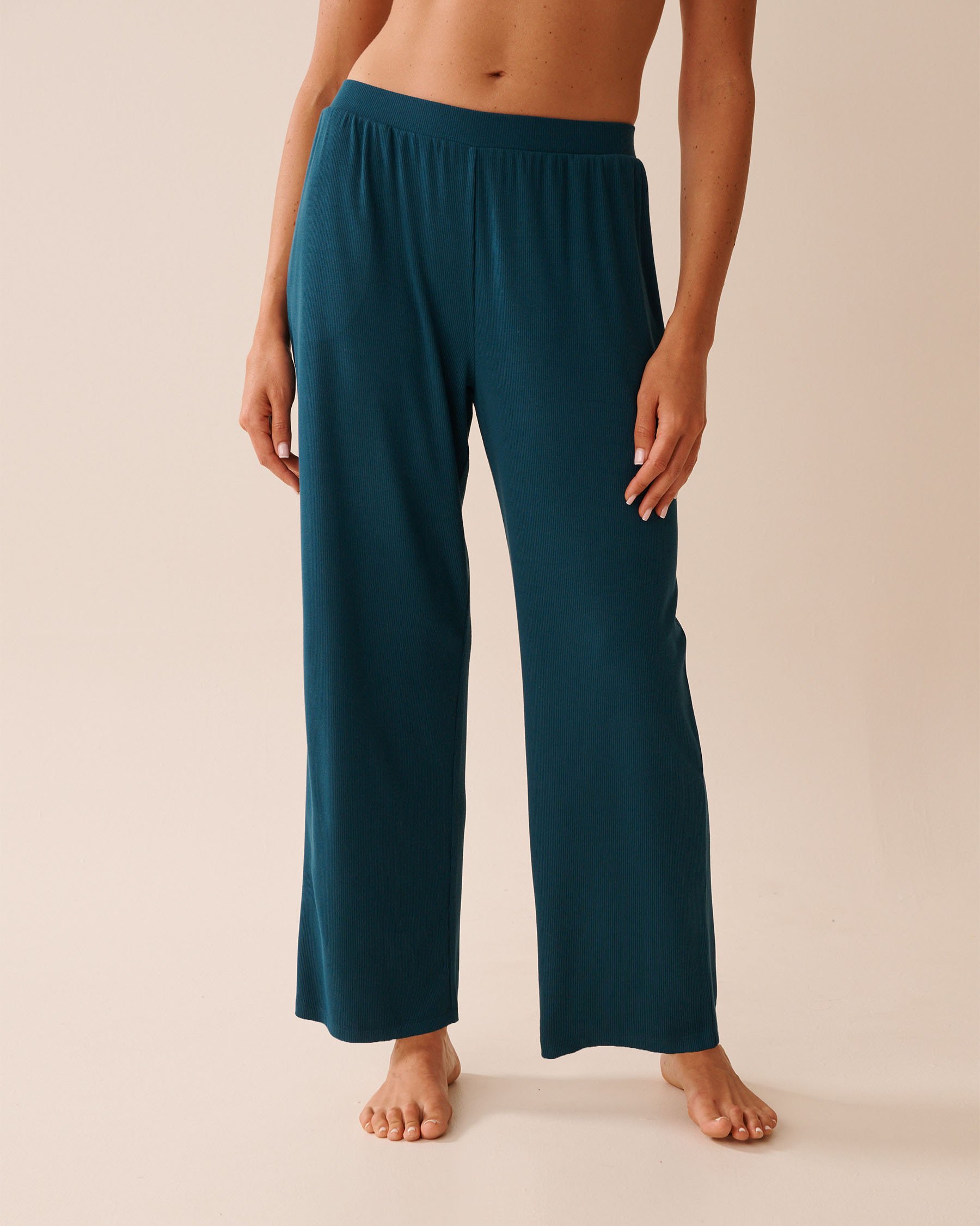 LA VIE EN ROSE Ribbed Modal Pants Dark Cyan 60200146 - View1
