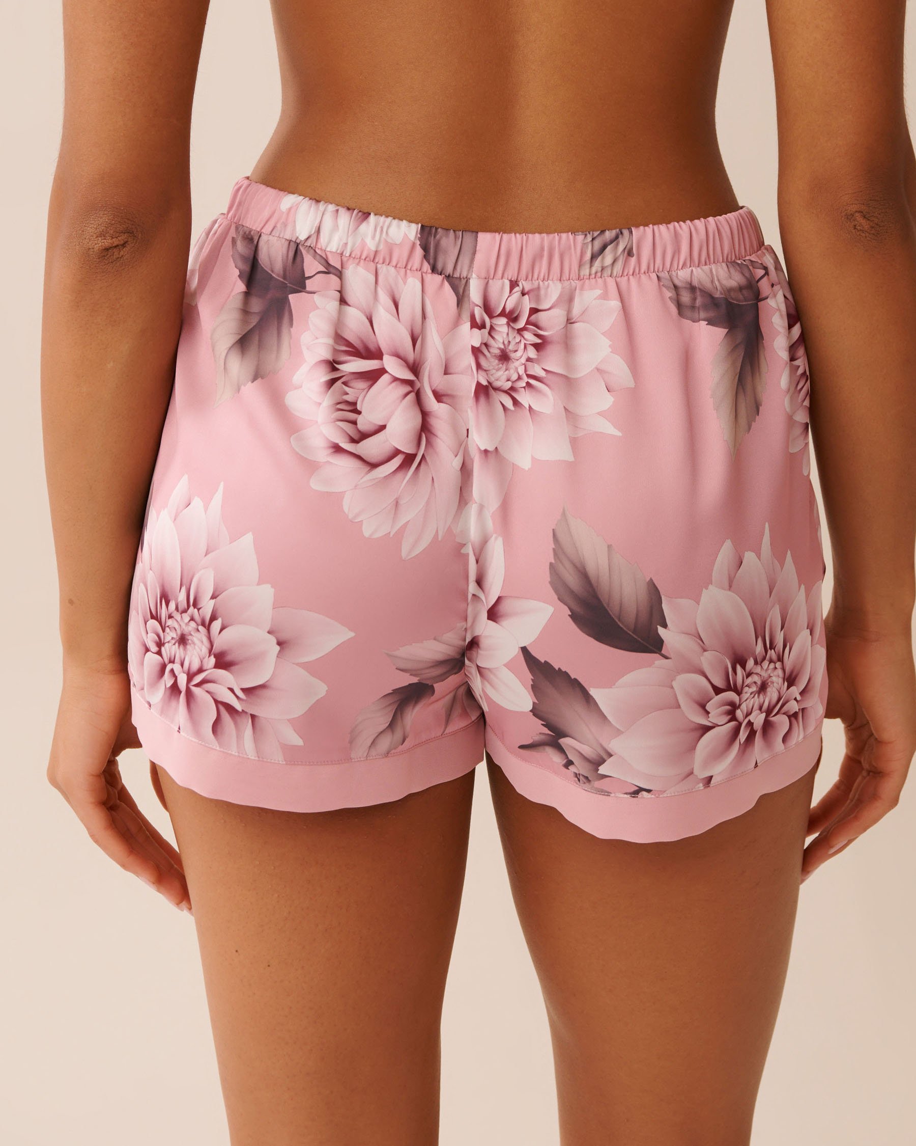 LA VIE EN ROSE Dahlia Print Satin and Chiffon Shorts Pink Dahlias 60200144 - View2