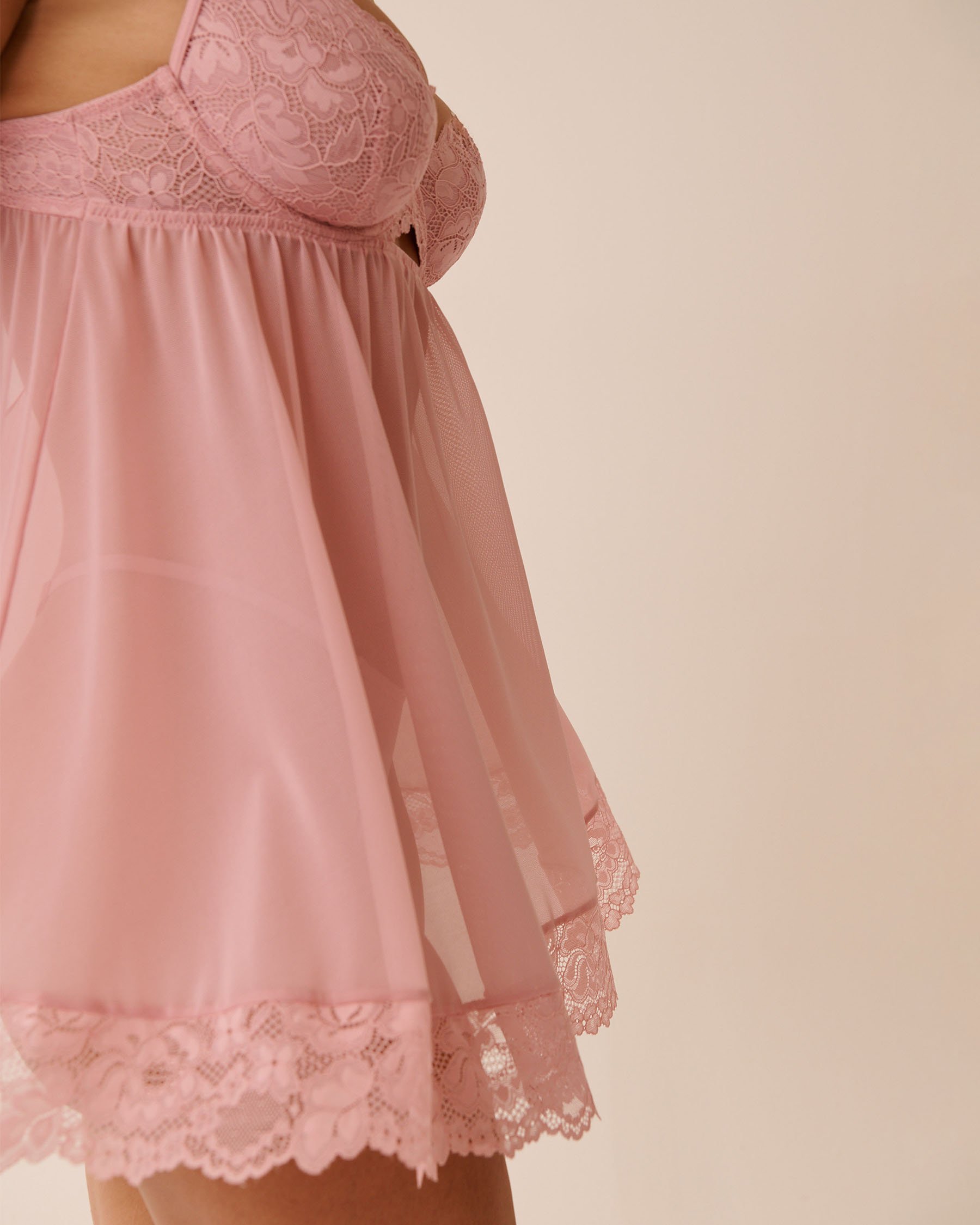 LA VIE EN ROSE Floral Lace and Mesh Babydoll Blush Pink 60500207 - View3