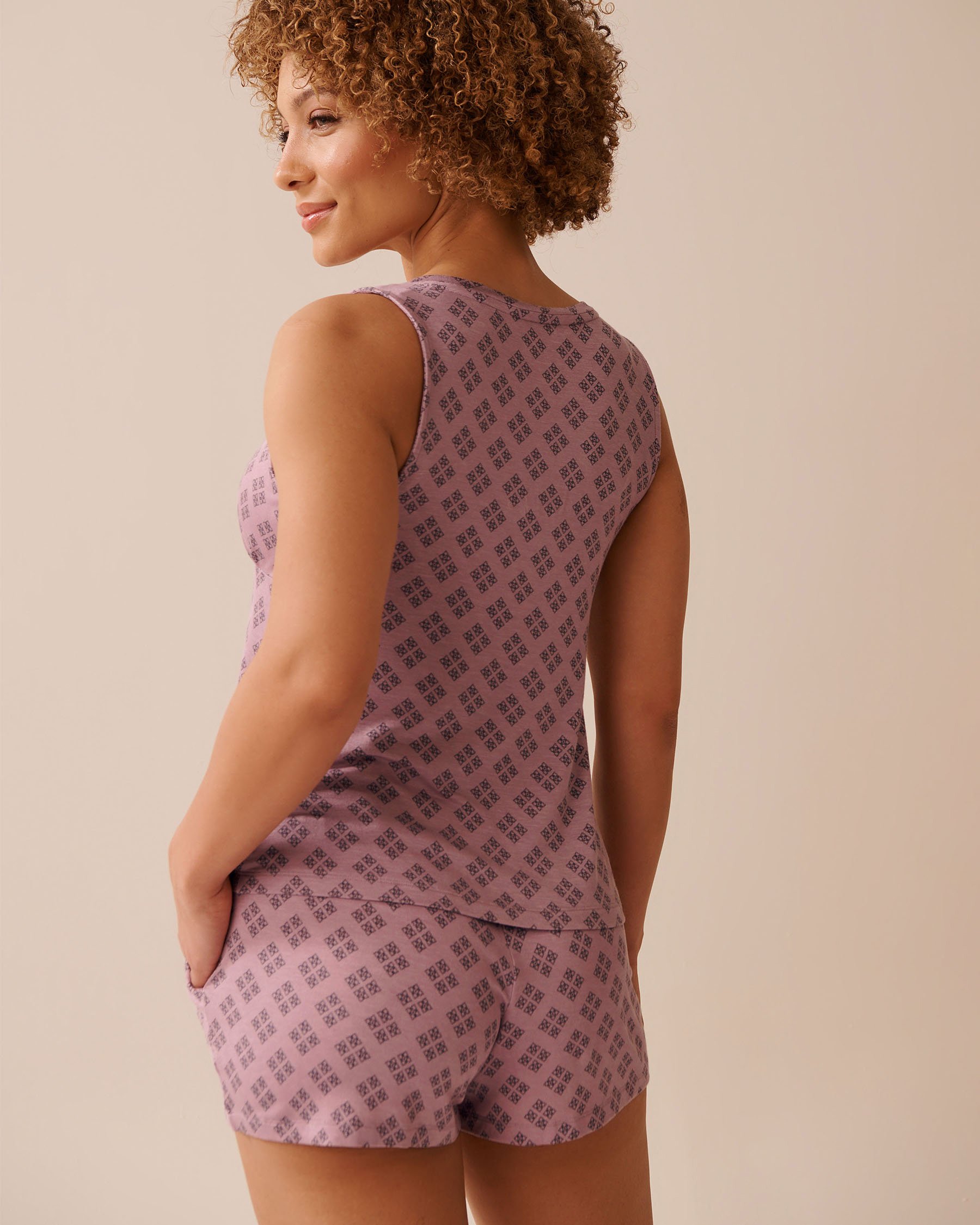 LA VIE EN ROSE Geo Print Soft Jersey Cami Mauve Pink Geo 60100156 - View2