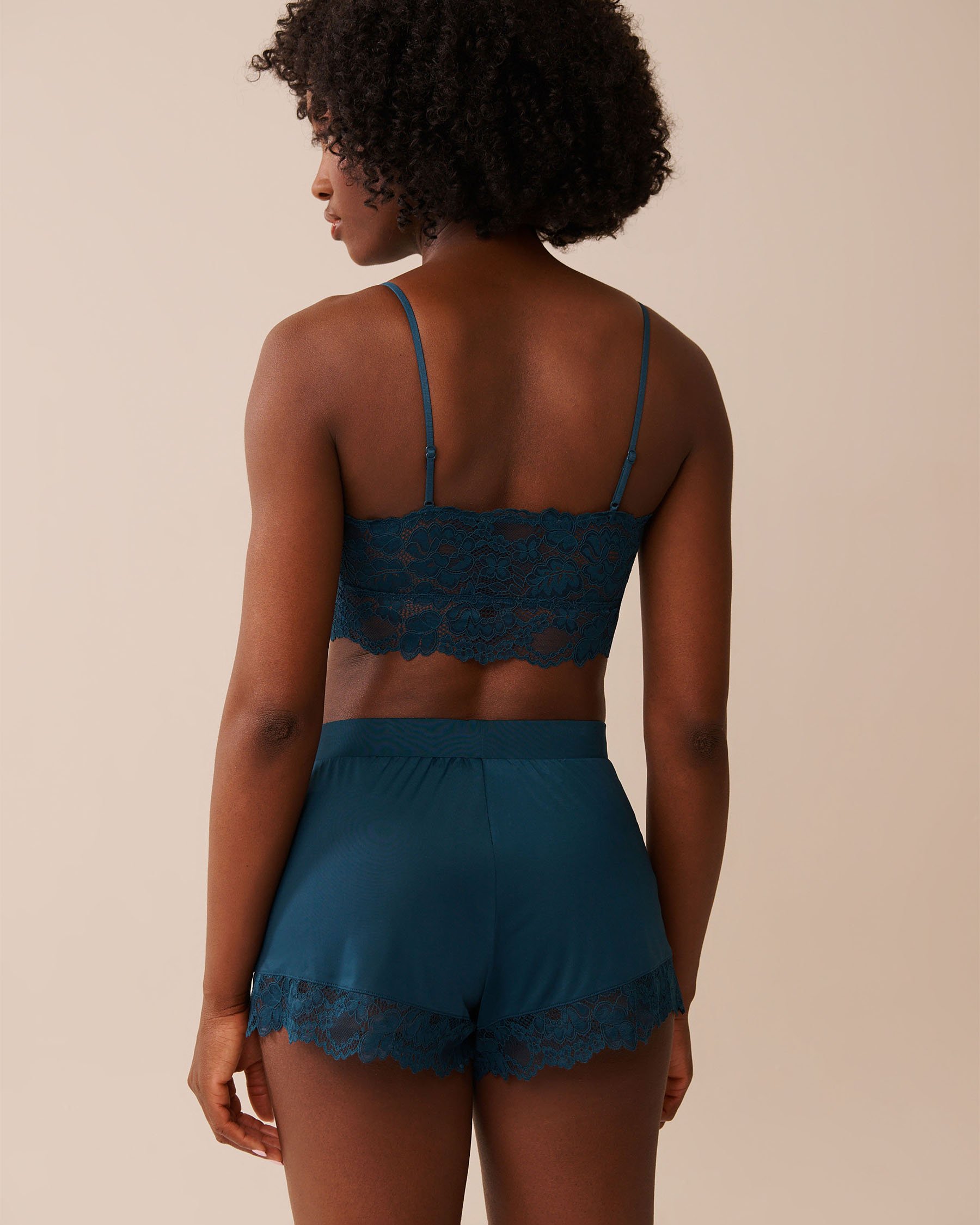 LA VIE EN ROSE Lace Detail Crop Cami Dark Cyan 60100153 - View2