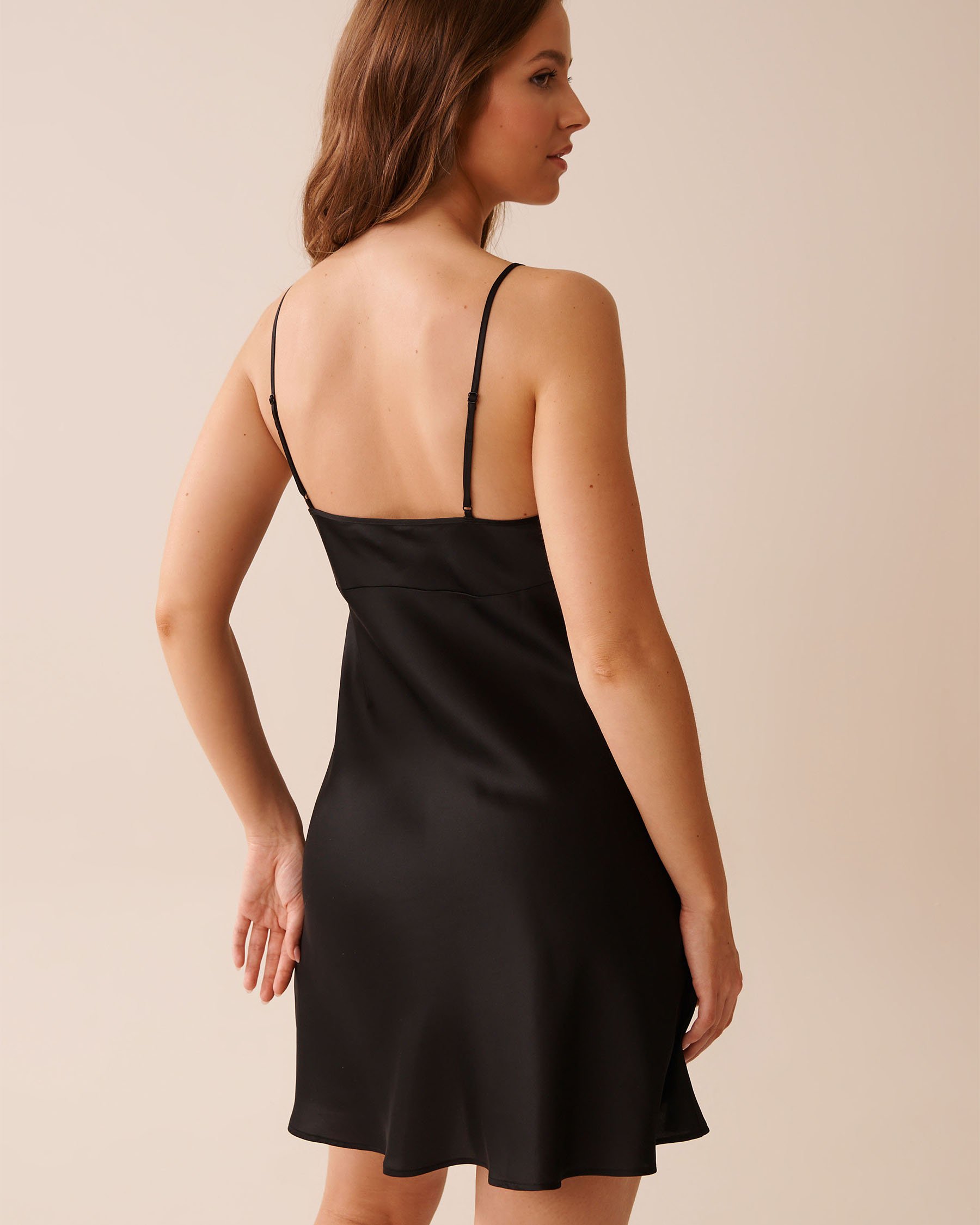 LA VIE EN ROSE Satin and Lace Trim Nightie Black 60500219 - View2