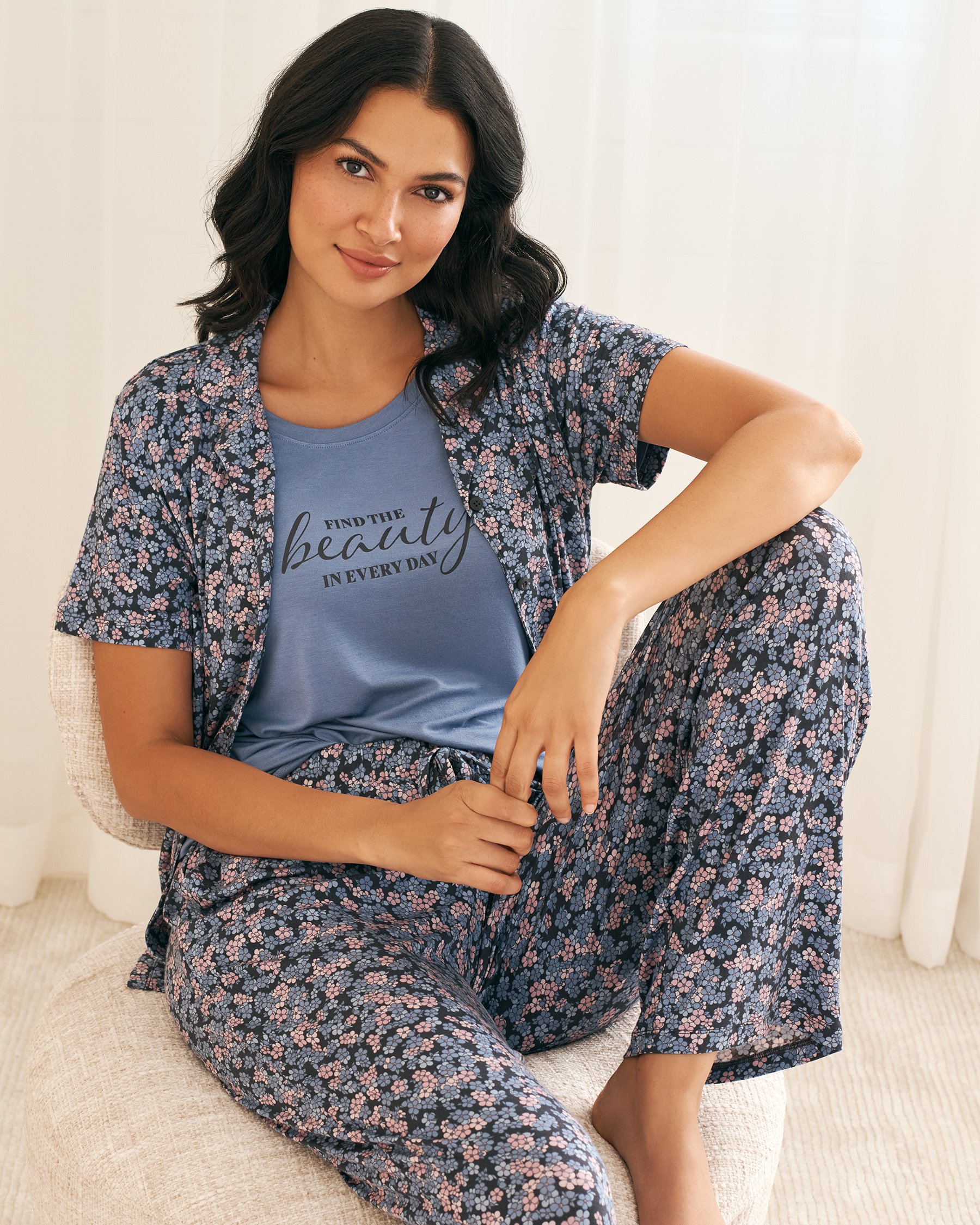 LA VIE EN ROSE Soft Jersey Crew Neck T-shirt Cloudy Blue 60100159 - View1