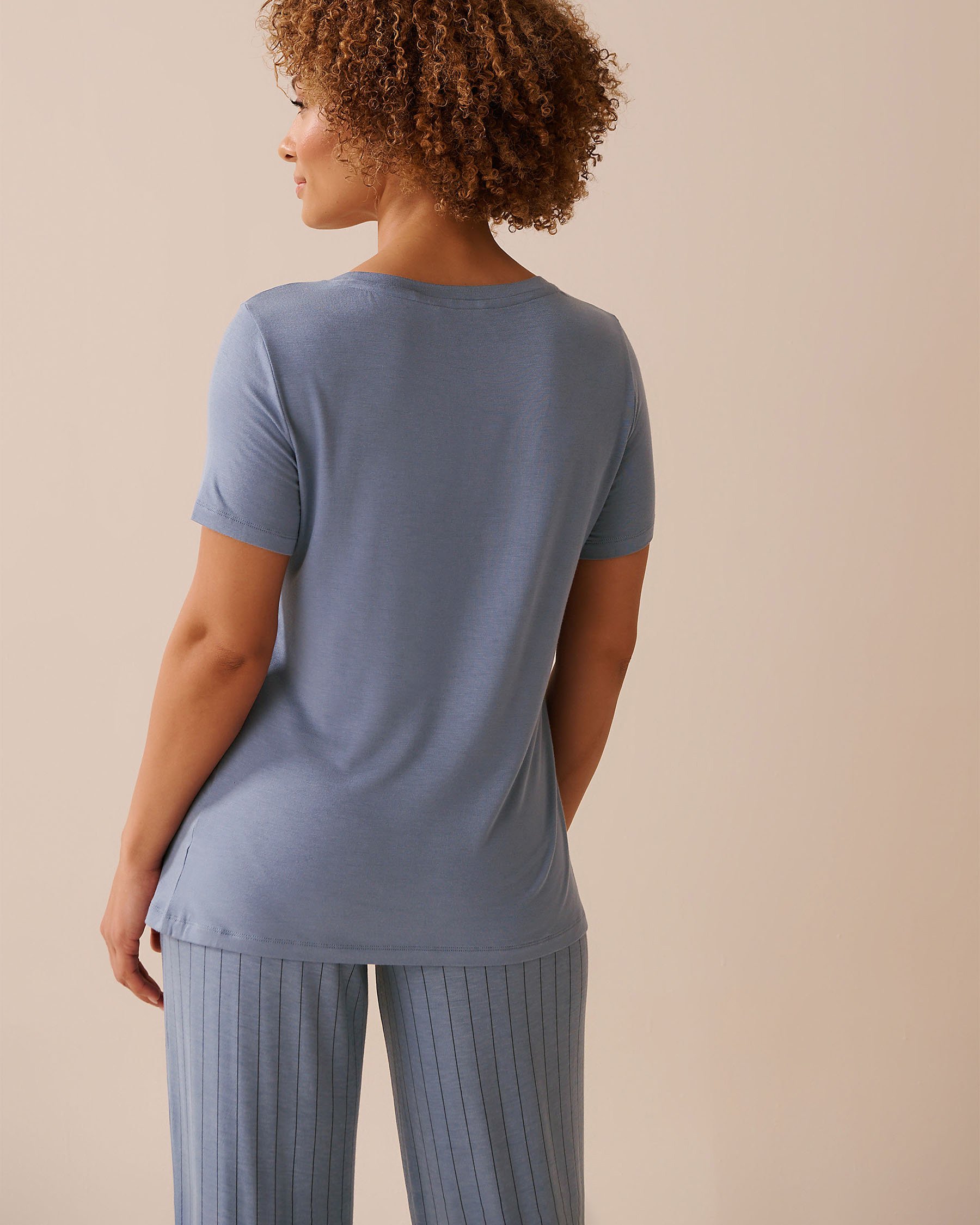 LA VIE EN ROSE Soft Jersey Crew Neck T-shirt Cloudy Blue 60100159 - View3