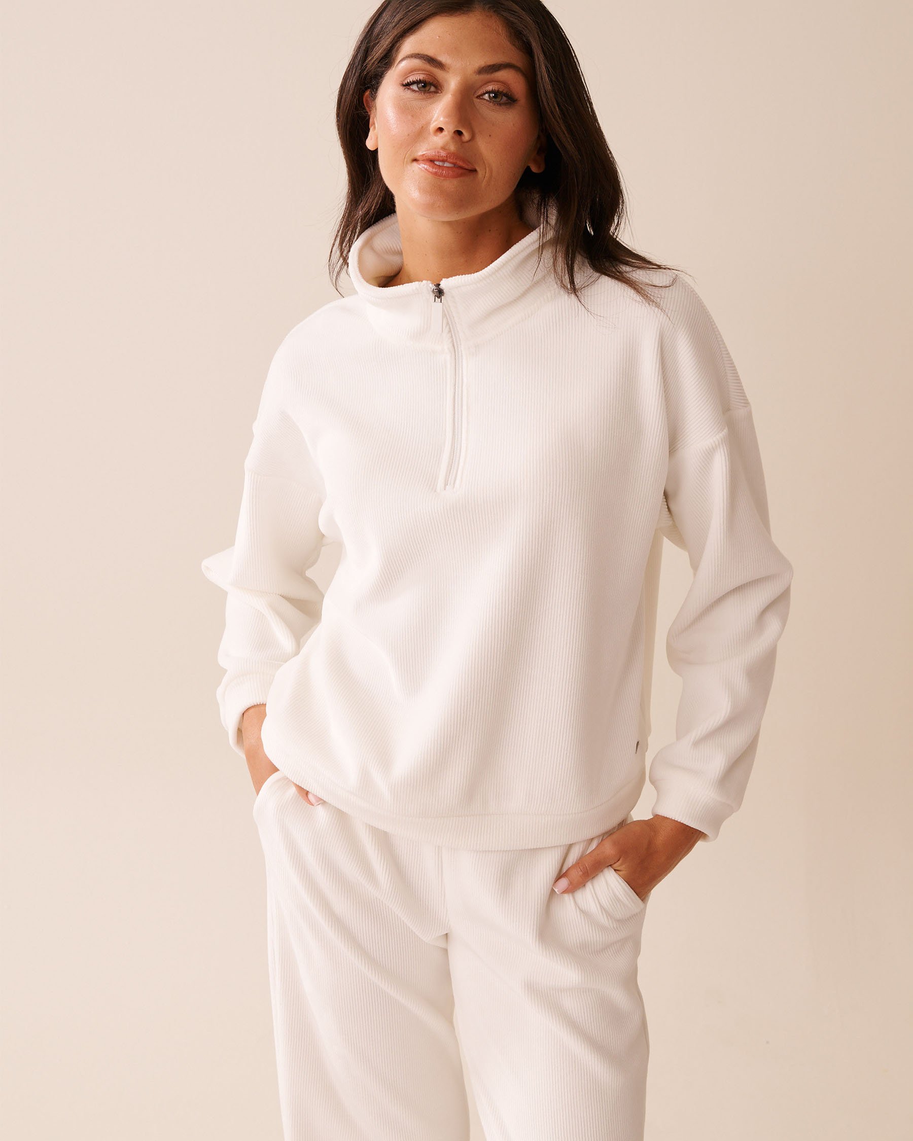 LA VIE EN ROSE Heavy Ribbed Half-zip Sweatshirt White 50100115 - View1