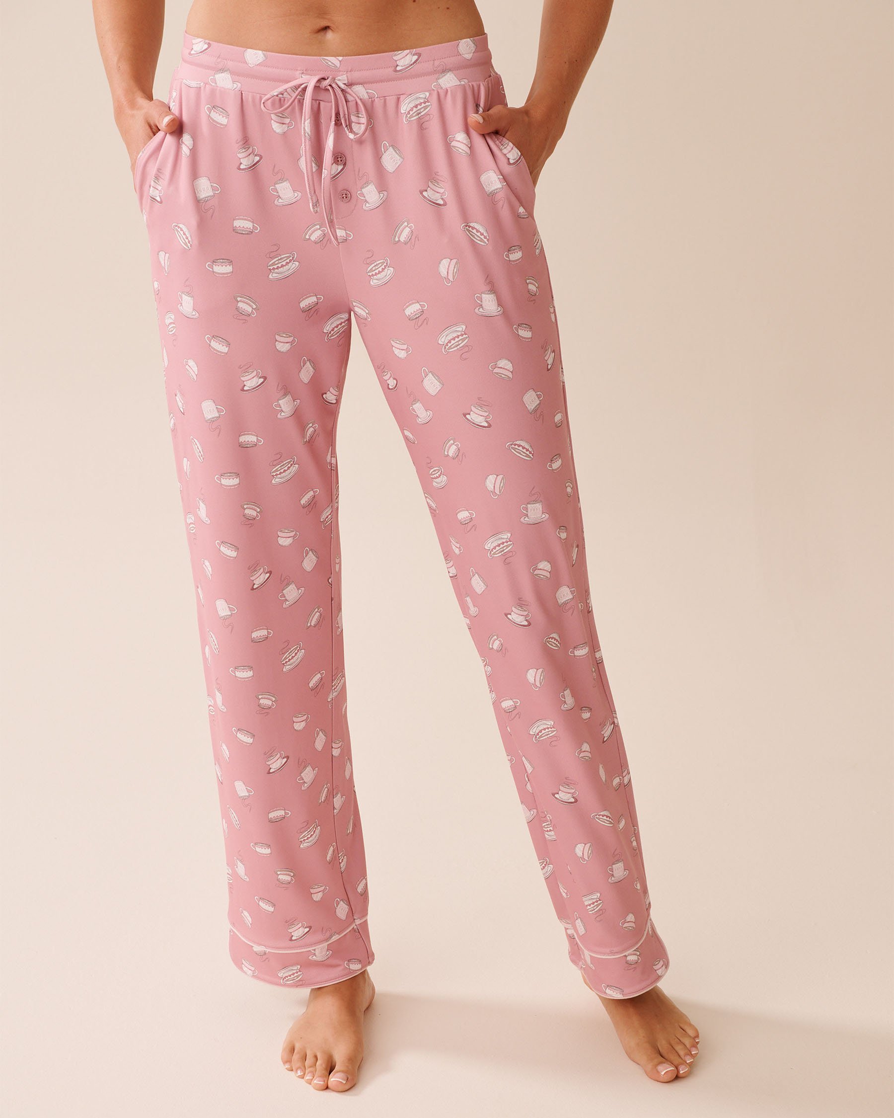 LA VIE EN ROSE Coffee Cup Print Super Soft Pajama Pants Pink/Coffee Cups 40200767 - View1