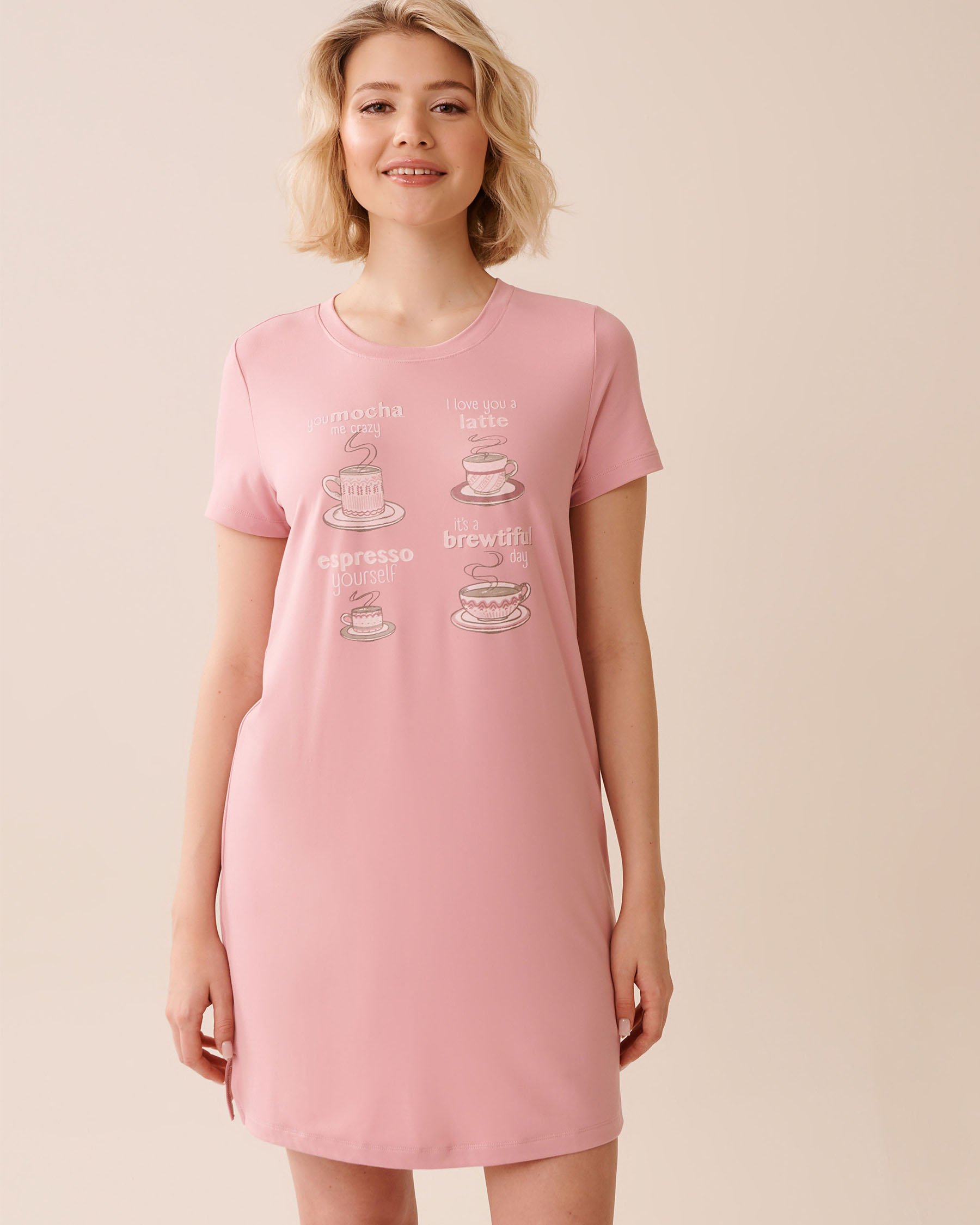 LA VIE EN ROSE Coffee Print Super Soft Sleepshirt Blush Pink 40500449 - View1
