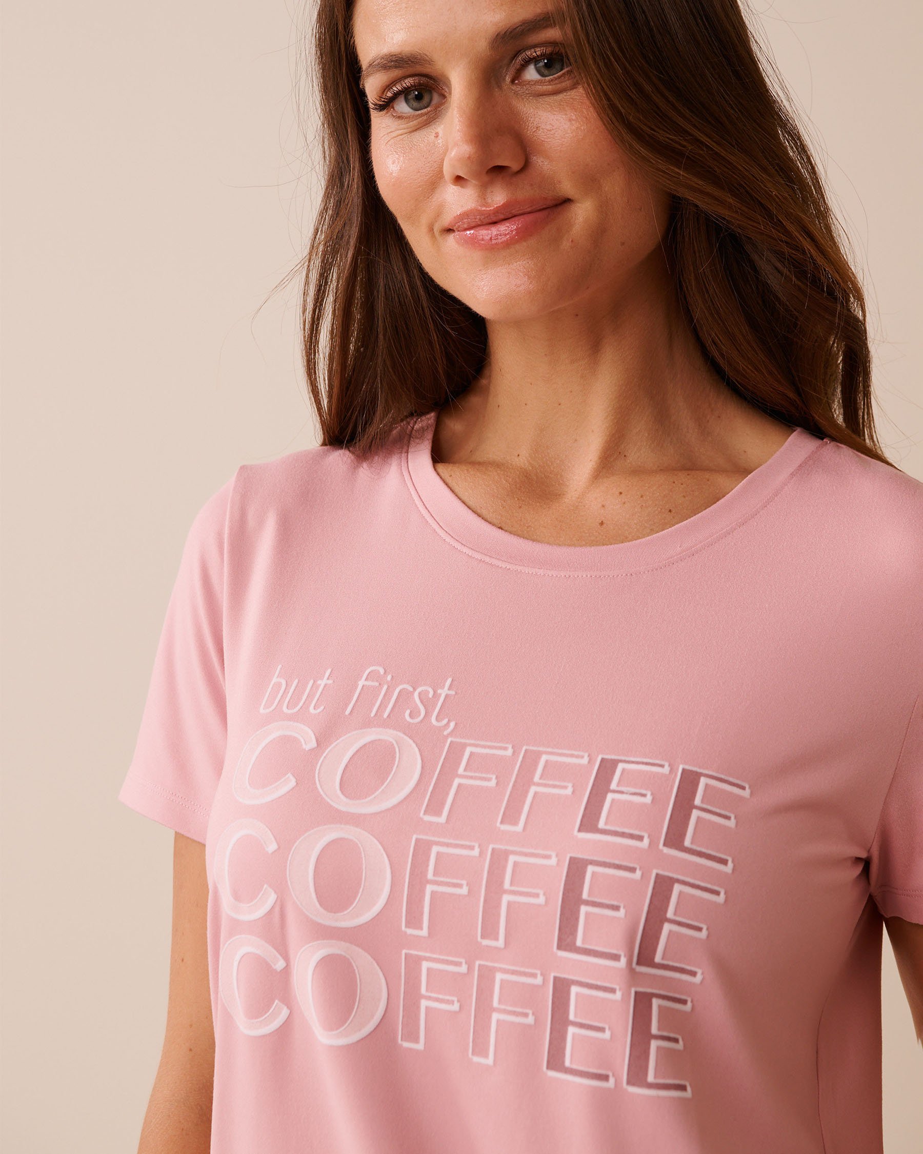 LA VIE EN ROSE Coffee Print Super Soft T-shirt Blush Pink 40100777 - View3