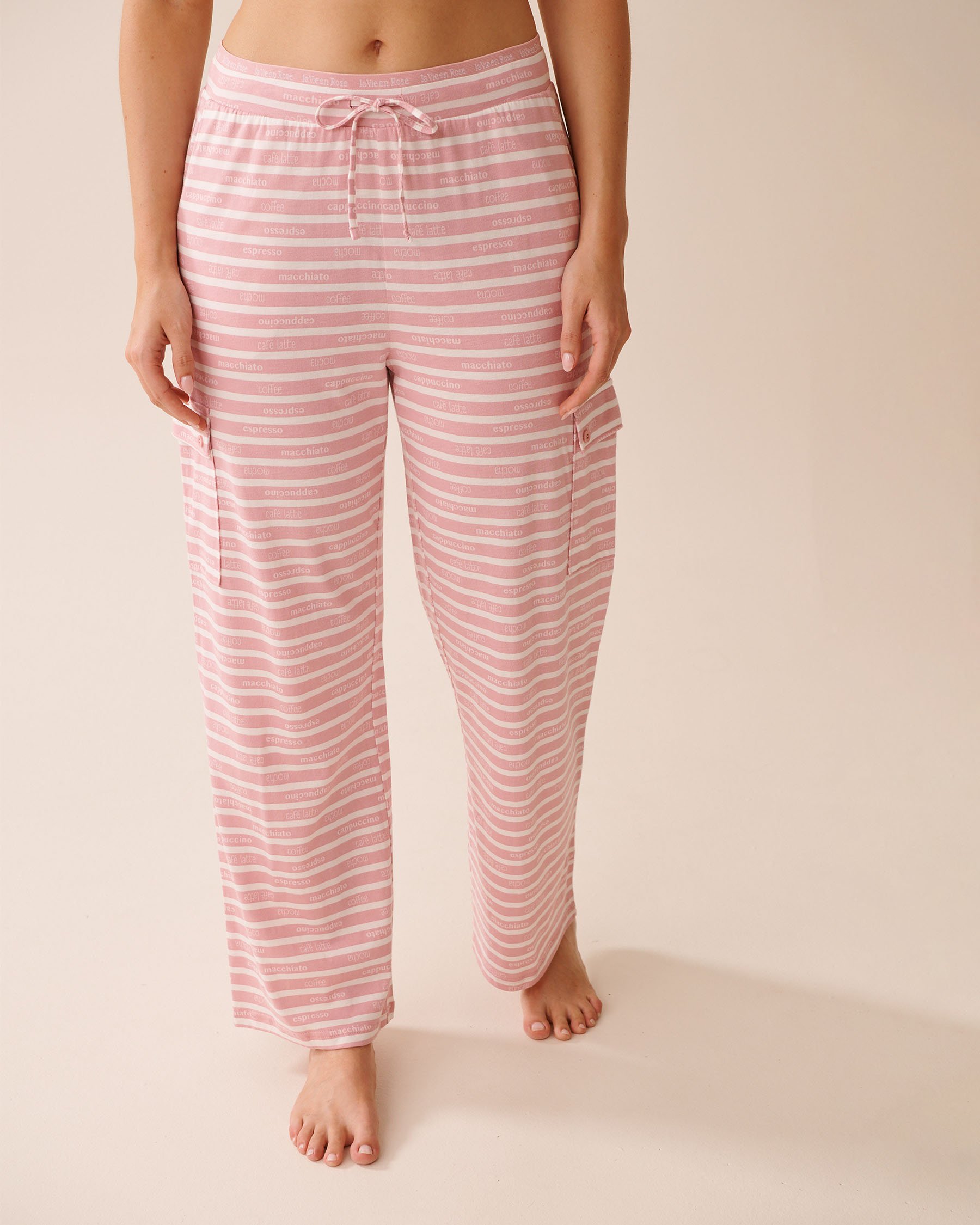 LA VIE EN ROSE Coffee-themed Stripe Cargo Pajama Pants Pink Stripes 40200761 - View1