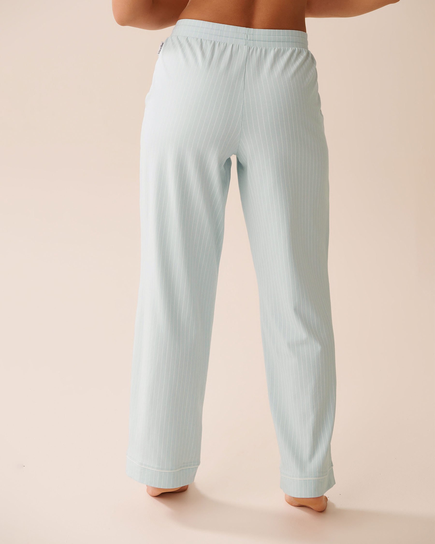 LA VIE EN ROSE Cotton Pajama Pants Baby Blue & White Stripes 40200771 - View2