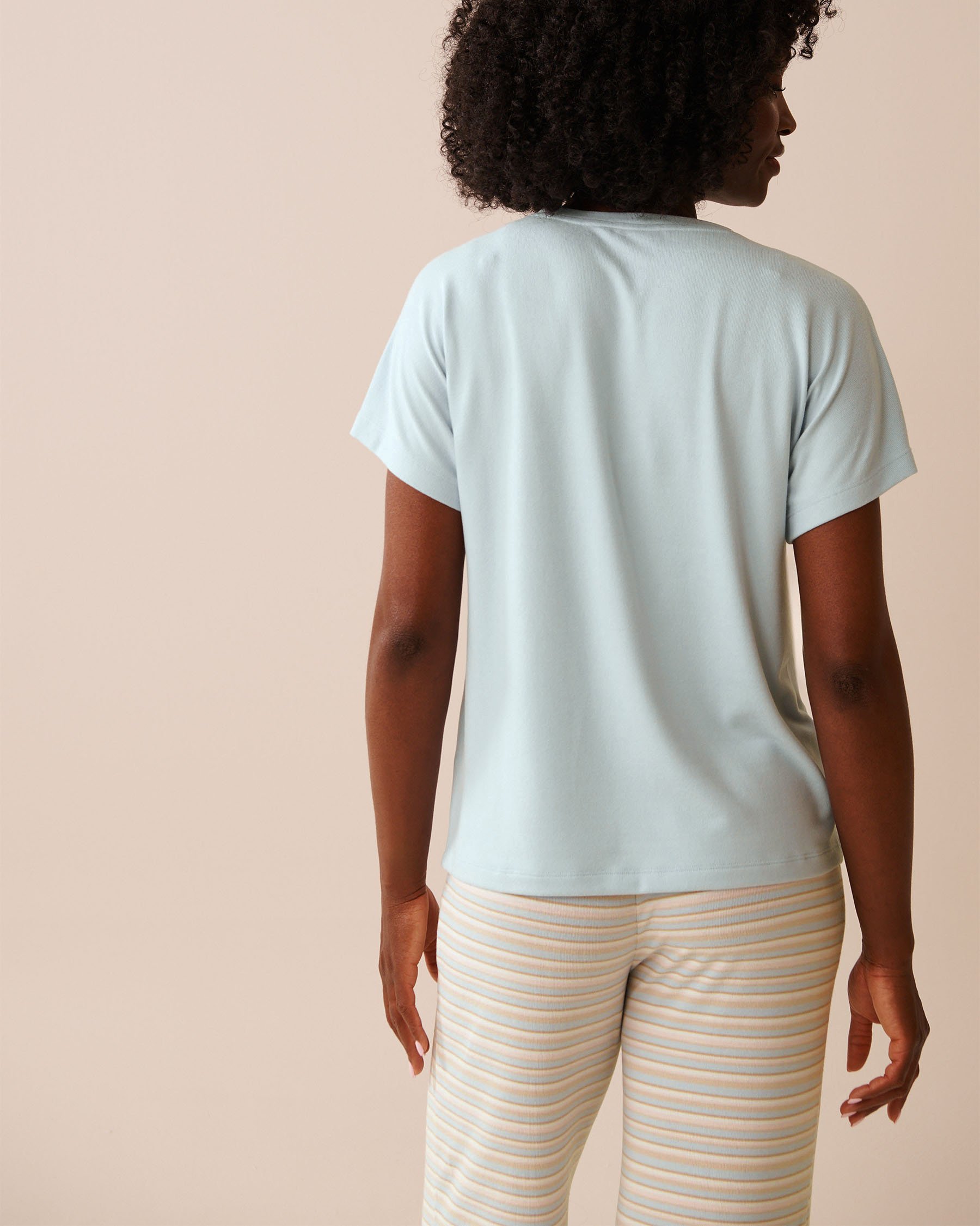 LA VIE EN ROSE Dachshund Print Recycled Fibers Crew Neck T-shirt Baby Blue 40100775 - View2