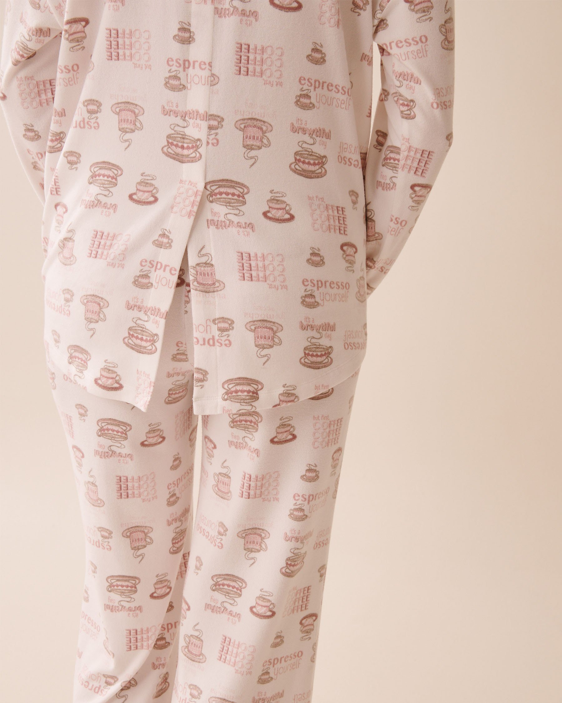 LA VIE EN ROSE Espresso Print Recycled Fibers Button-down Shirt White/Espresso 40100776 - View4