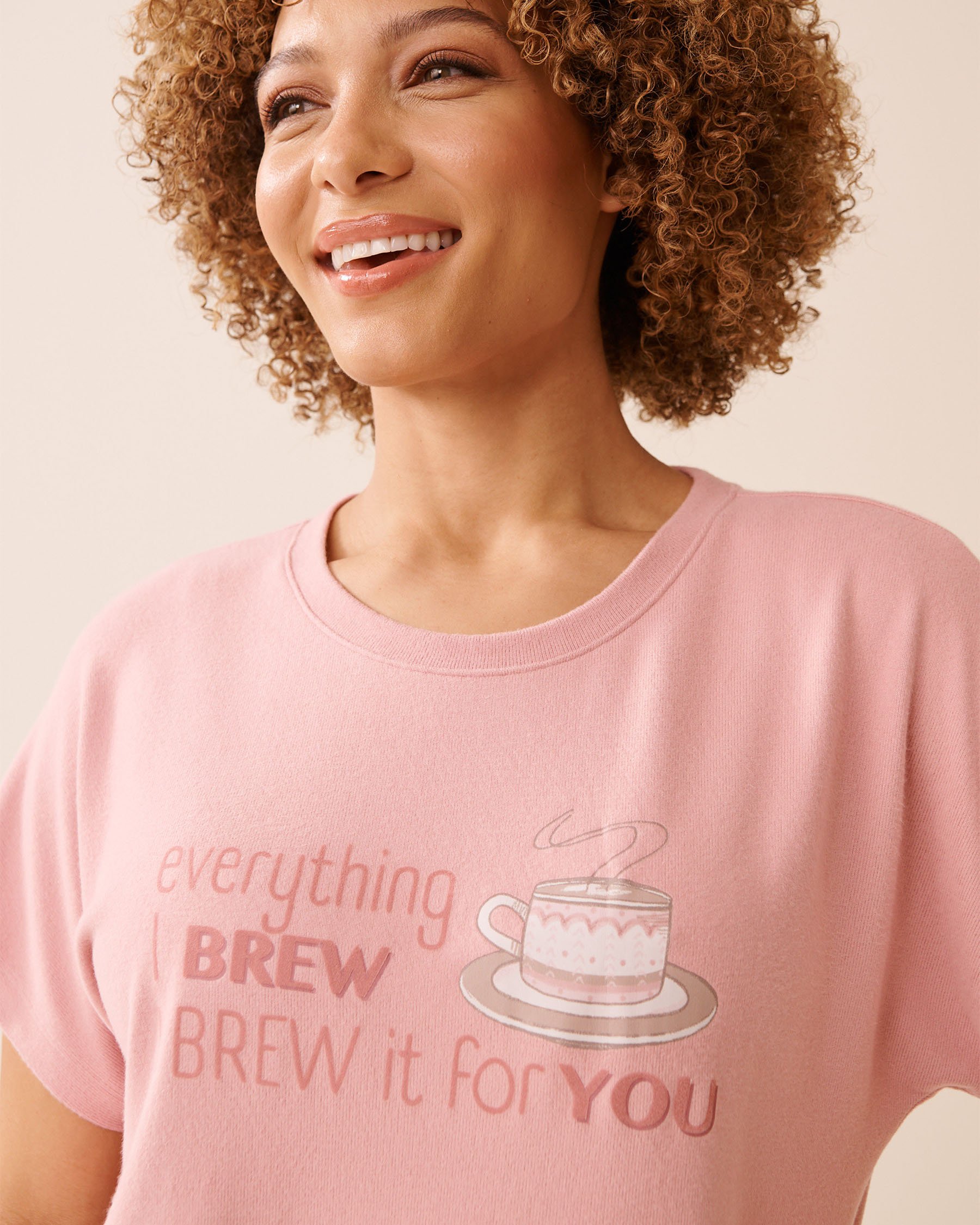 LA VIE EN ROSE Espresso Print Recycled Fibers Crew Neck T-shirt Blush Pink 40100775 - View3