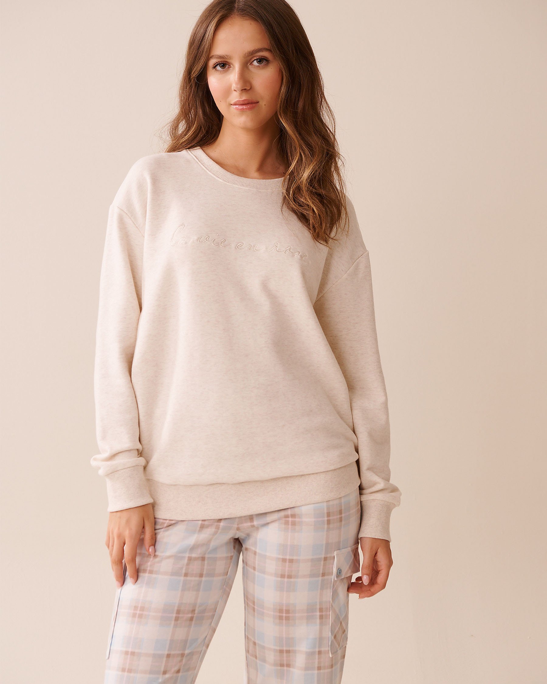 LA VIE EN ROSE French Terry Sweatshirt Light Beige 40100779 - View1